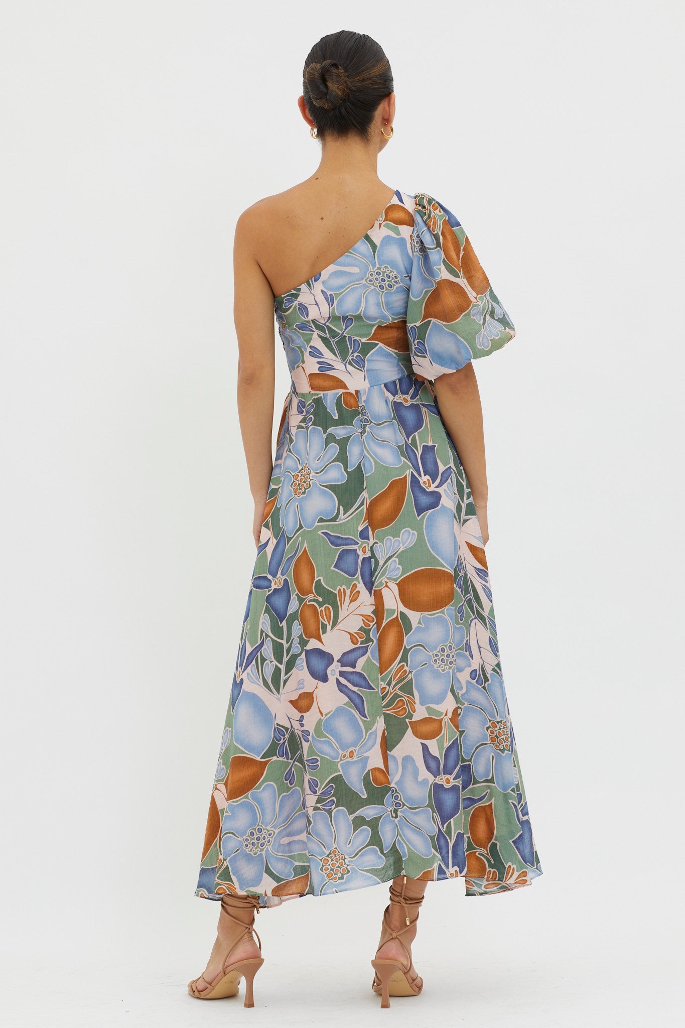 Jayni Puffed One Shoulder Midi Dress Blue by Selfie Leslie