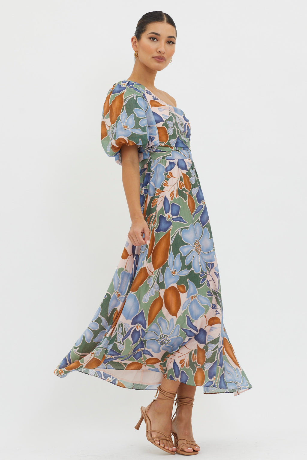 Jayni Puffed One Shoulder Midi Dress Blue by Selfie Leslie