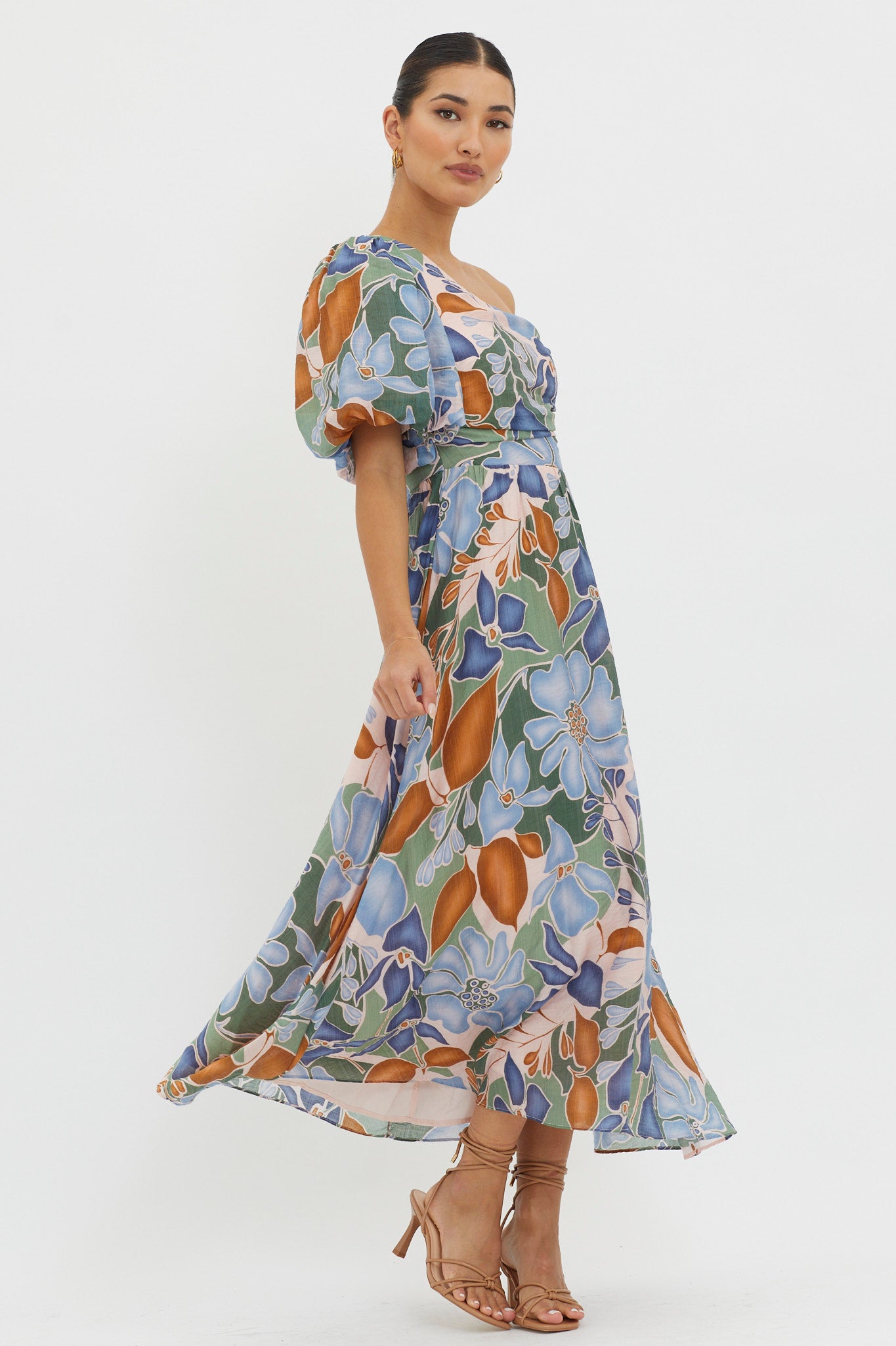Jayni Puffed One Shoulder Midi Dress Blue by Selfie Leslie