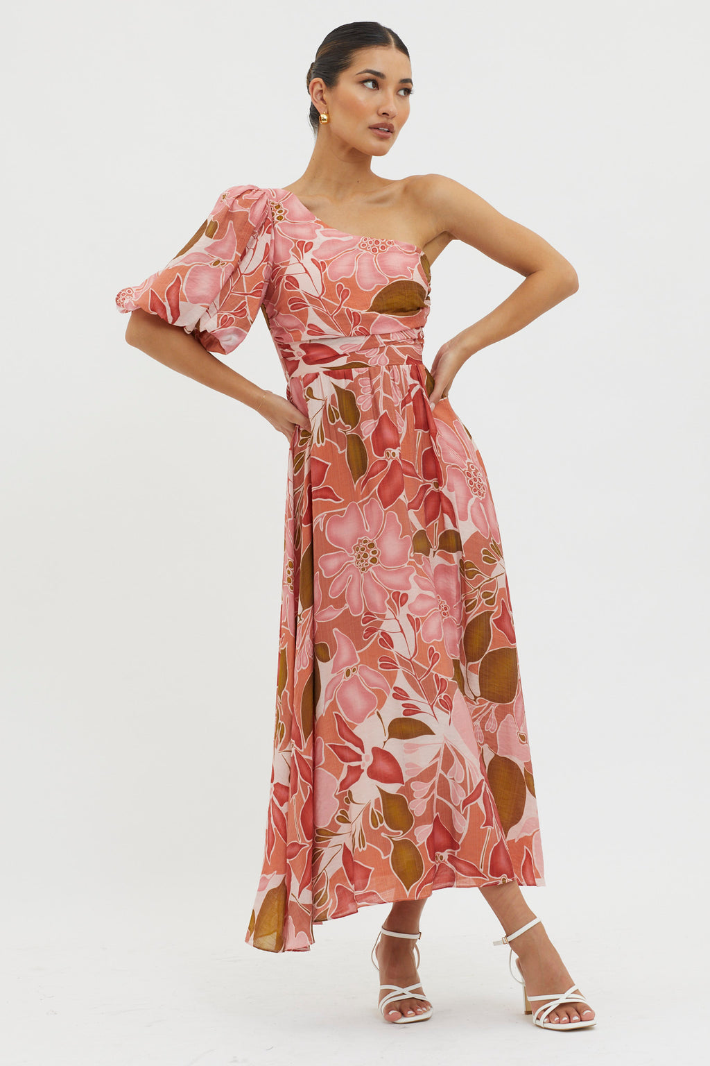 Jayni Puffed One Shoulder Midi Dress Red by Selfie Leslie