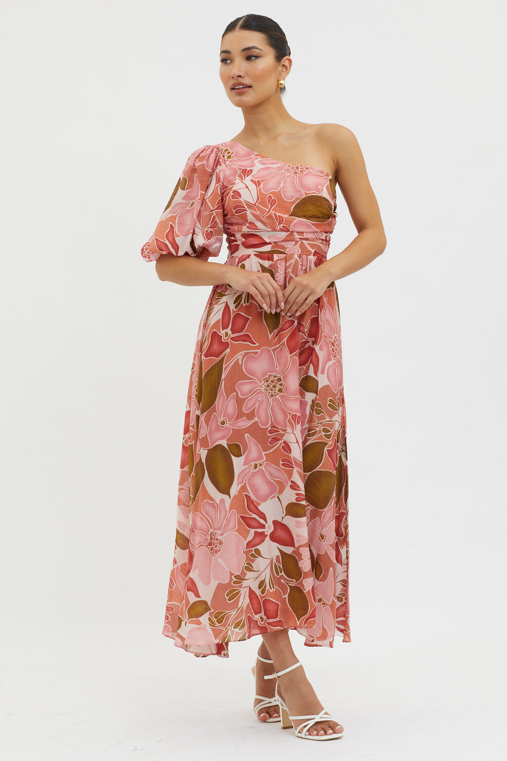 Jayni Puffed One Shoulder Midi Dress Red by Selfie Leslie