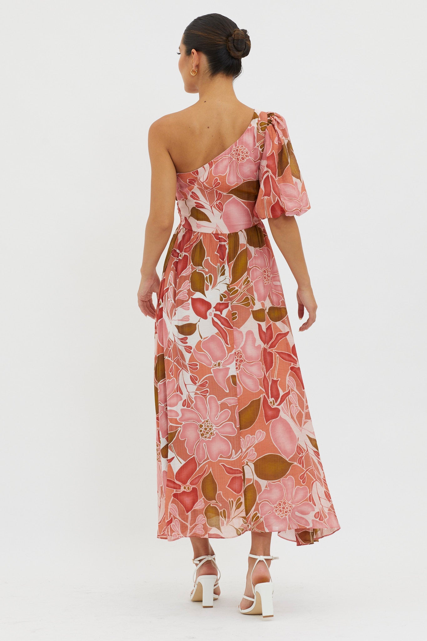 Jayni Puffed One Shoulder Midi Dress Red by Selfie Leslie