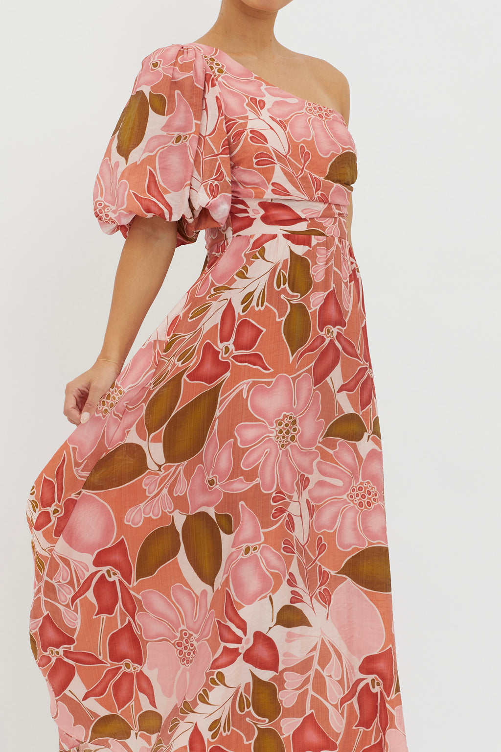 Jayni Puffed One Shoulder Midi Dress Red by Selfie Leslie