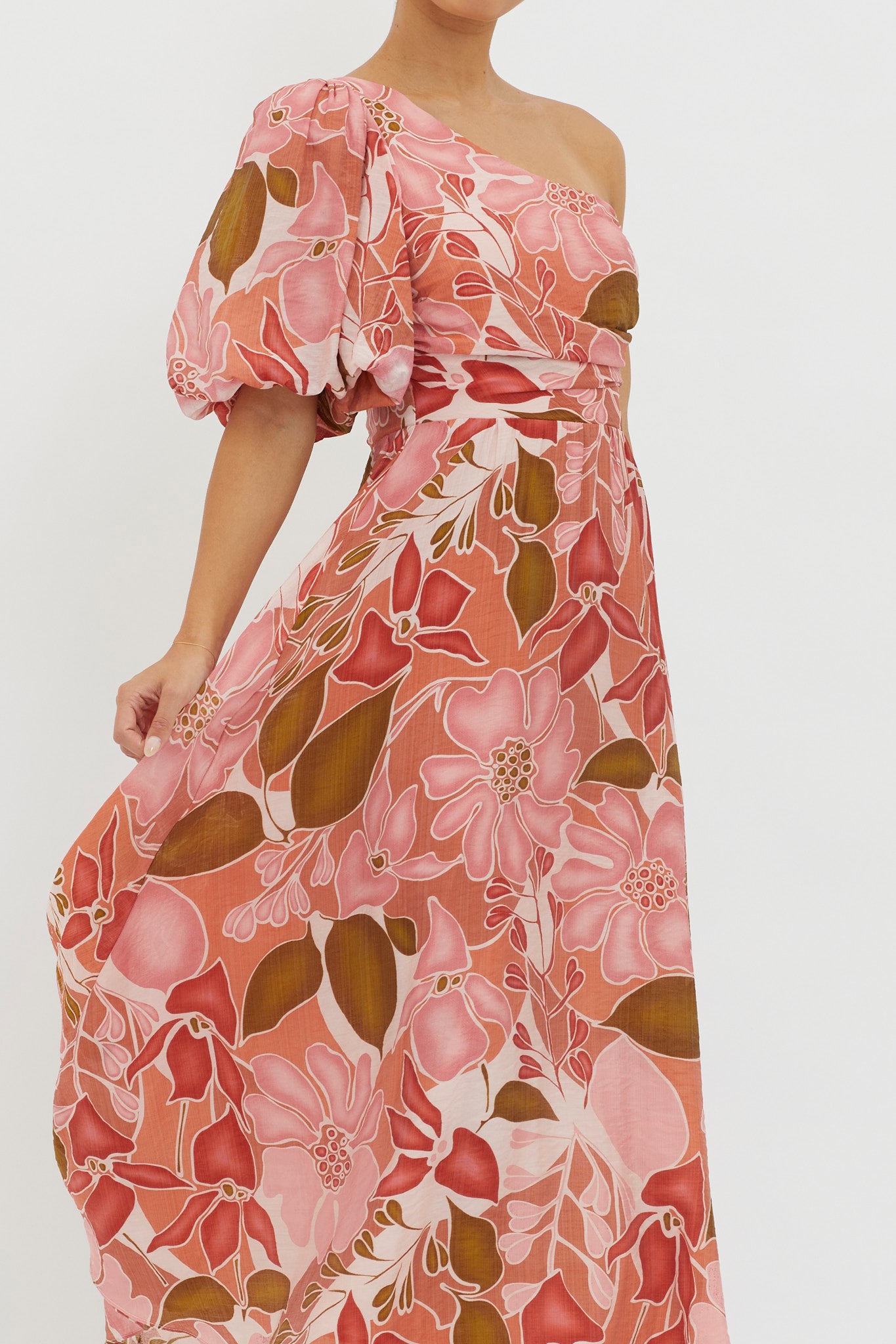 Jayni Puffed One Shoulder Midi Dress Red by Selfie Leslie