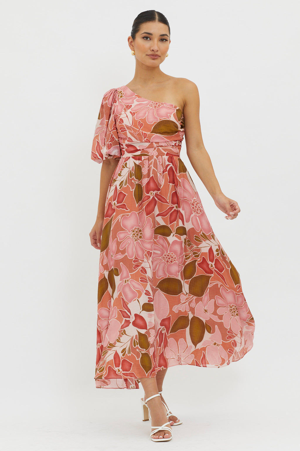 Jayni Puffed One Shoulder Midi Dress Red by Selfie Leslie
