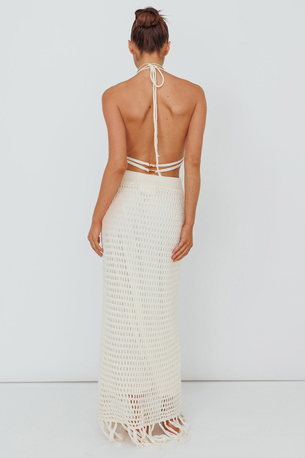 Lelei Crochet Open Back Maxi Dress Beige by Selfie Leslie