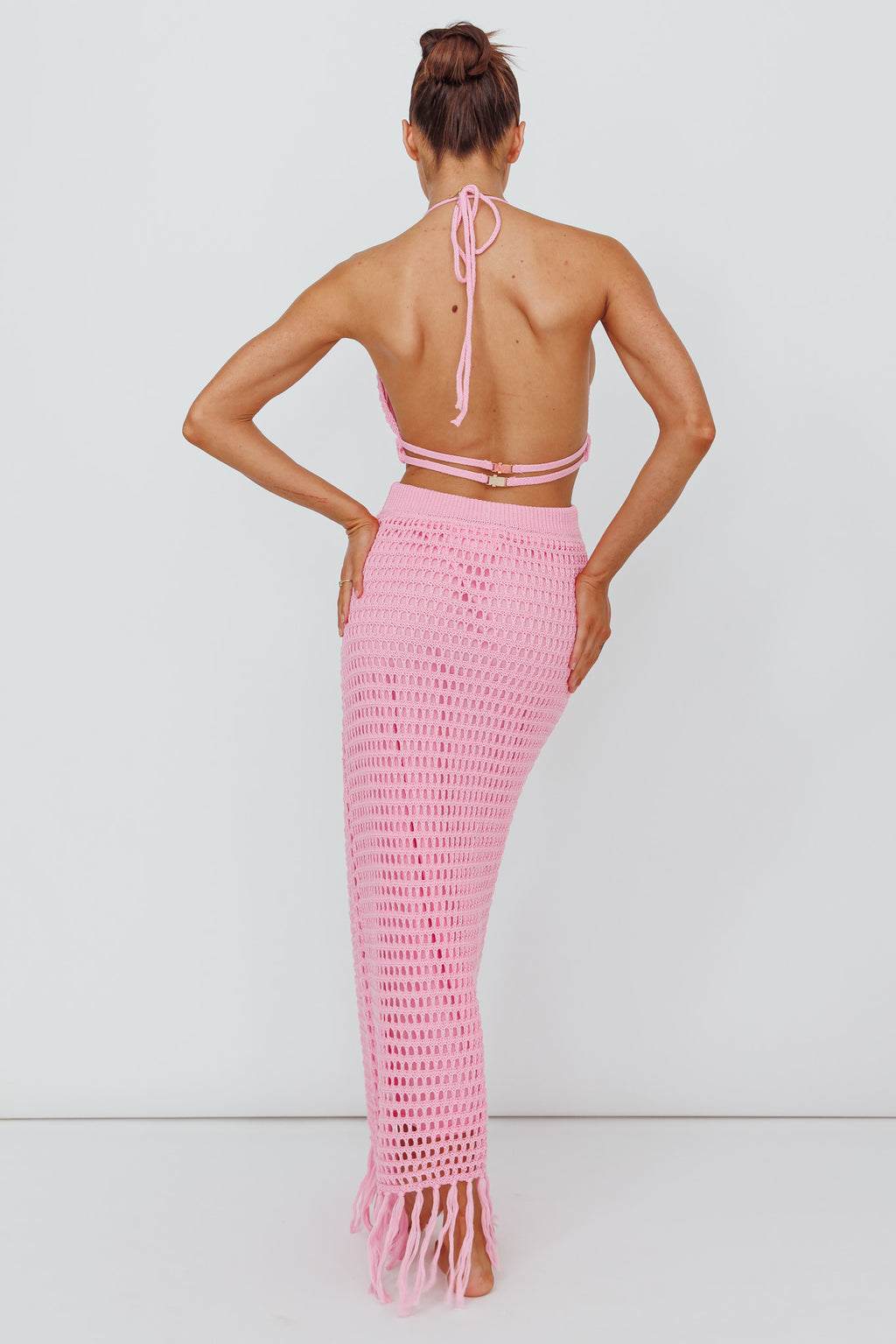 Lelei Crochet Open Back Maxi Dress Pink by Selfie Leslie