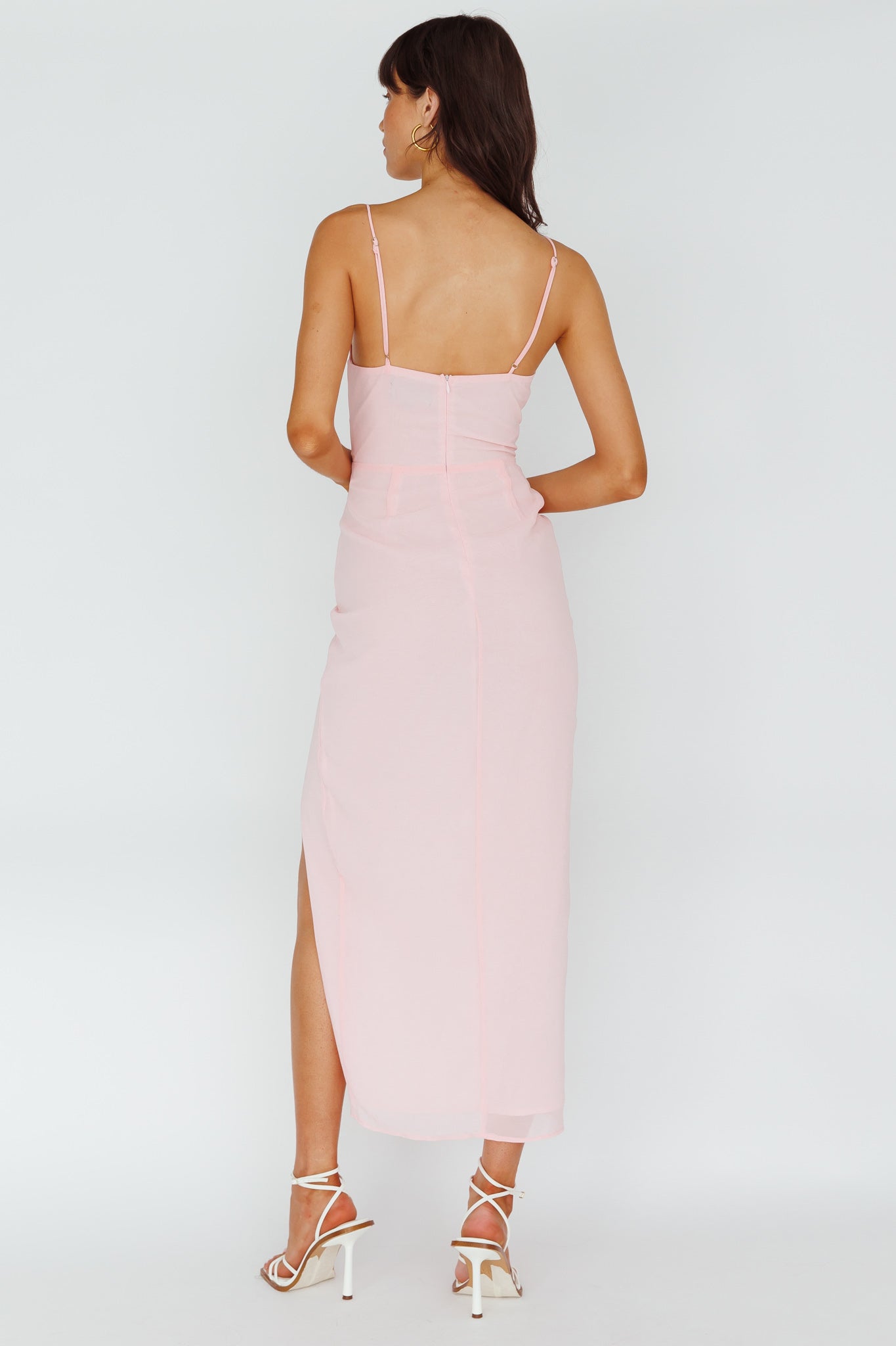 Ryanna Laced Bodice Split Midi Dress Pink by Selfie Leslie