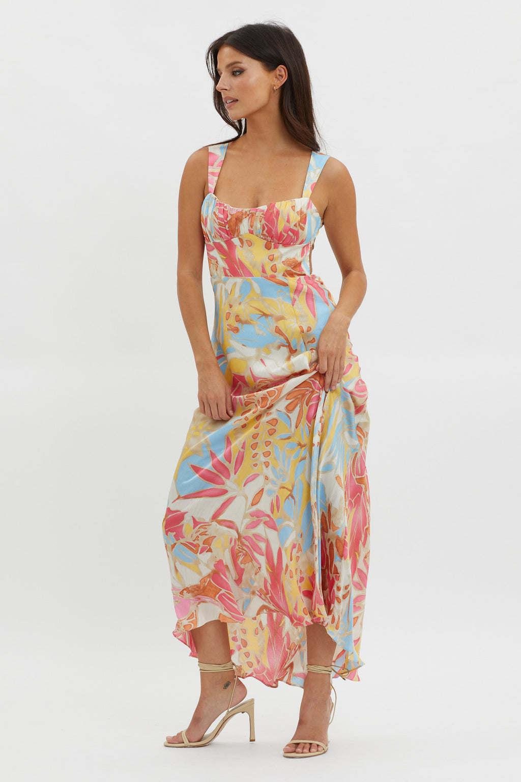Casuarina Gathered Bust Midi Dress Blue by Selfie Leslie
