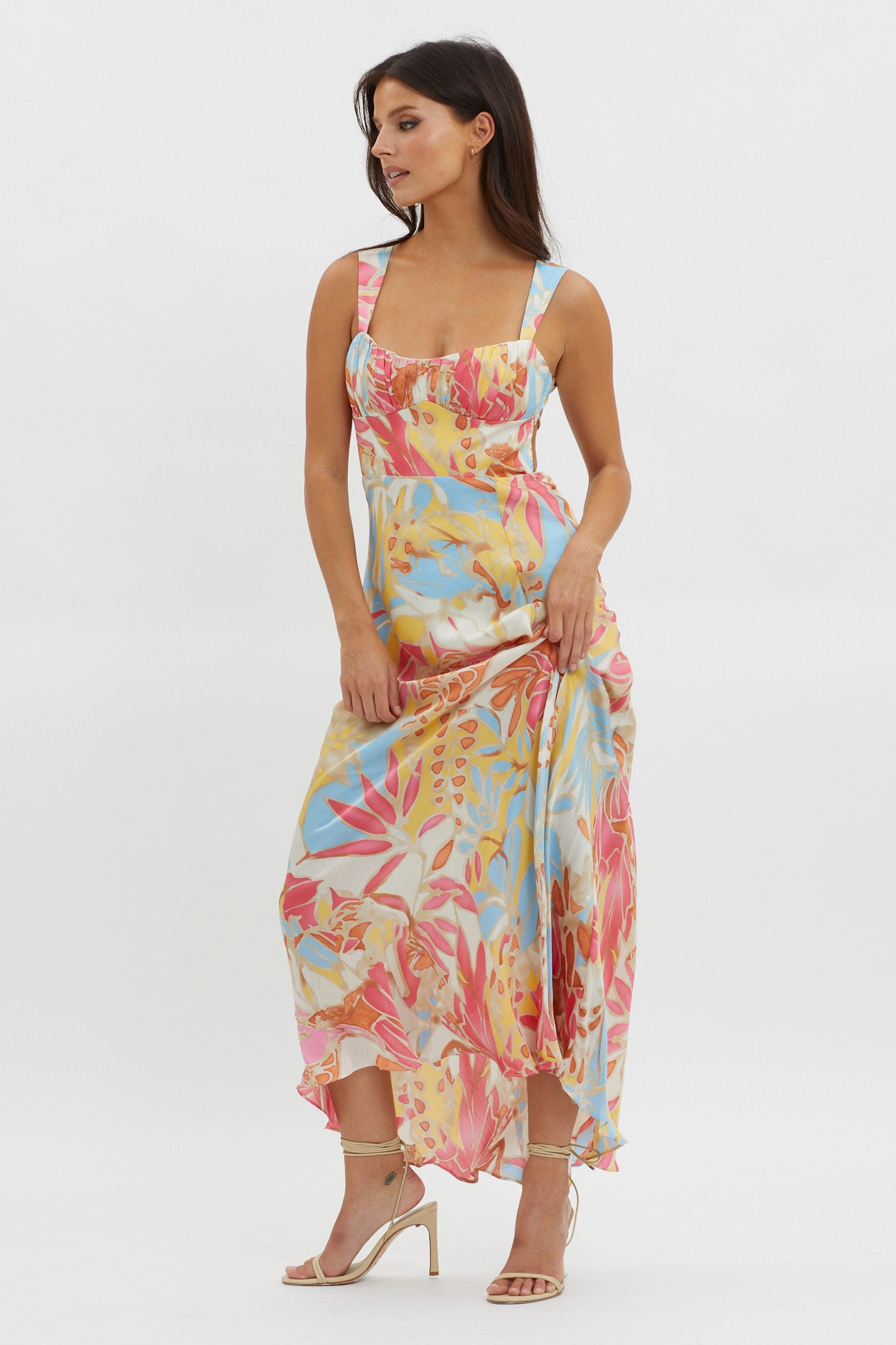 Casuarina Gathered Bust Midi Dress Blue by Selfie Leslie