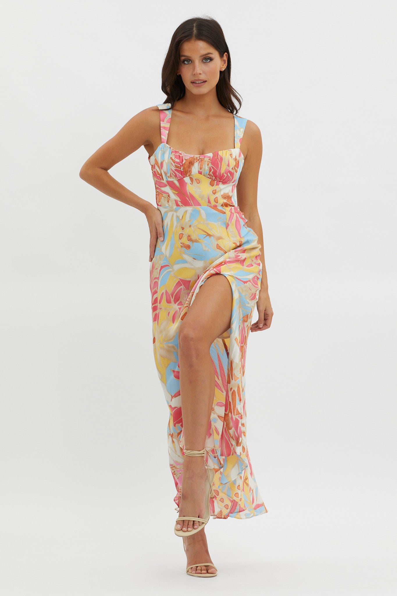 Casuarina Gathered Bust Midi Dress Blue by Selfie Leslie