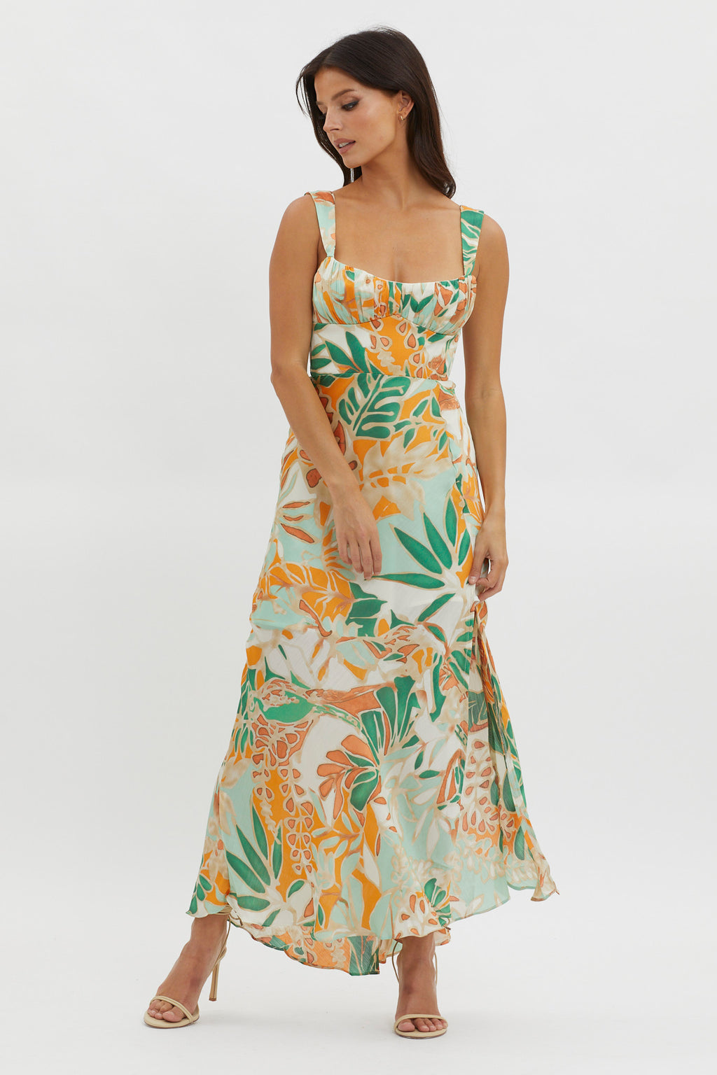 Casuarina Gathered Bust Midi Dress Green by Selfie Leslie