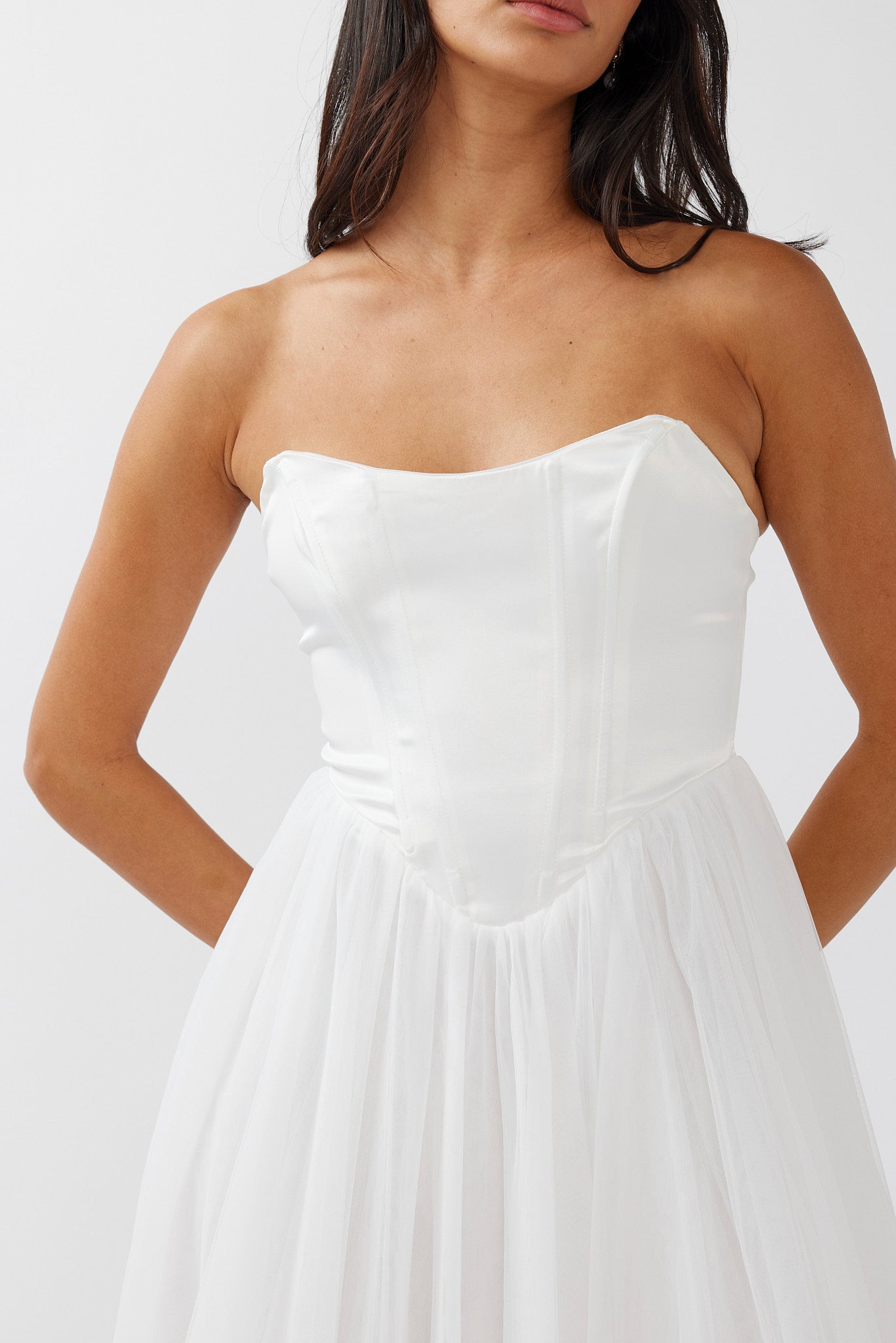 ballerina bustier midi dress Rosemary Tulle Bustier Midi Dress White