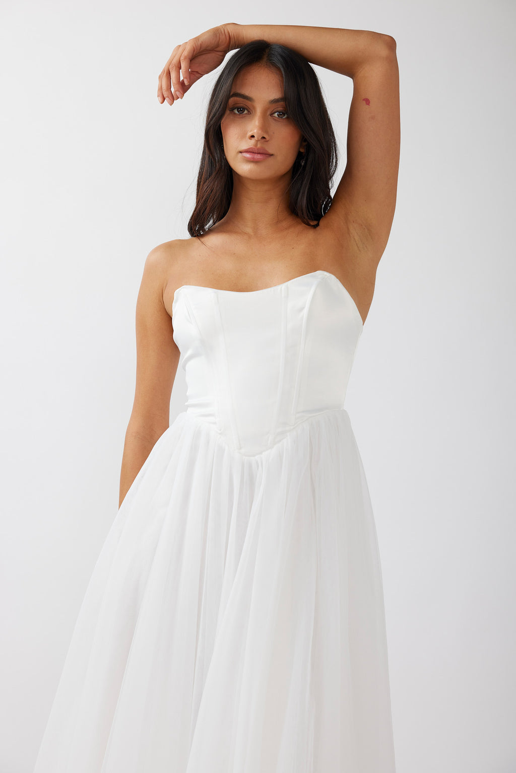 Rosemary Tulle Bustier Midi Dress White by Selfie Leslie
