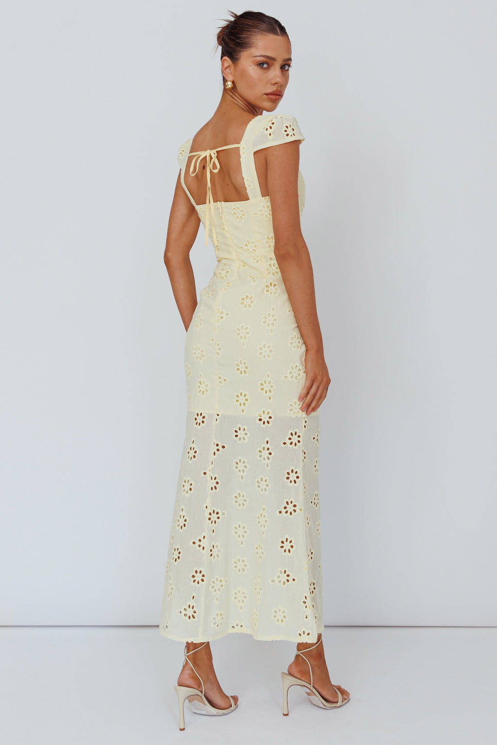 Bohemian Sun Cap Sleeve Eyelet Midi Dress Yellow by Selfie Leslie