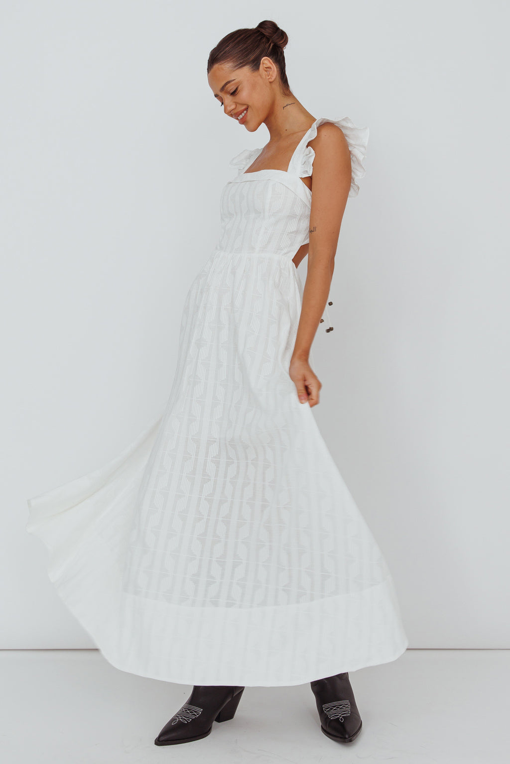 Greatest Hits Ruffle Strap Maxi Dress White by Selfie Leslie