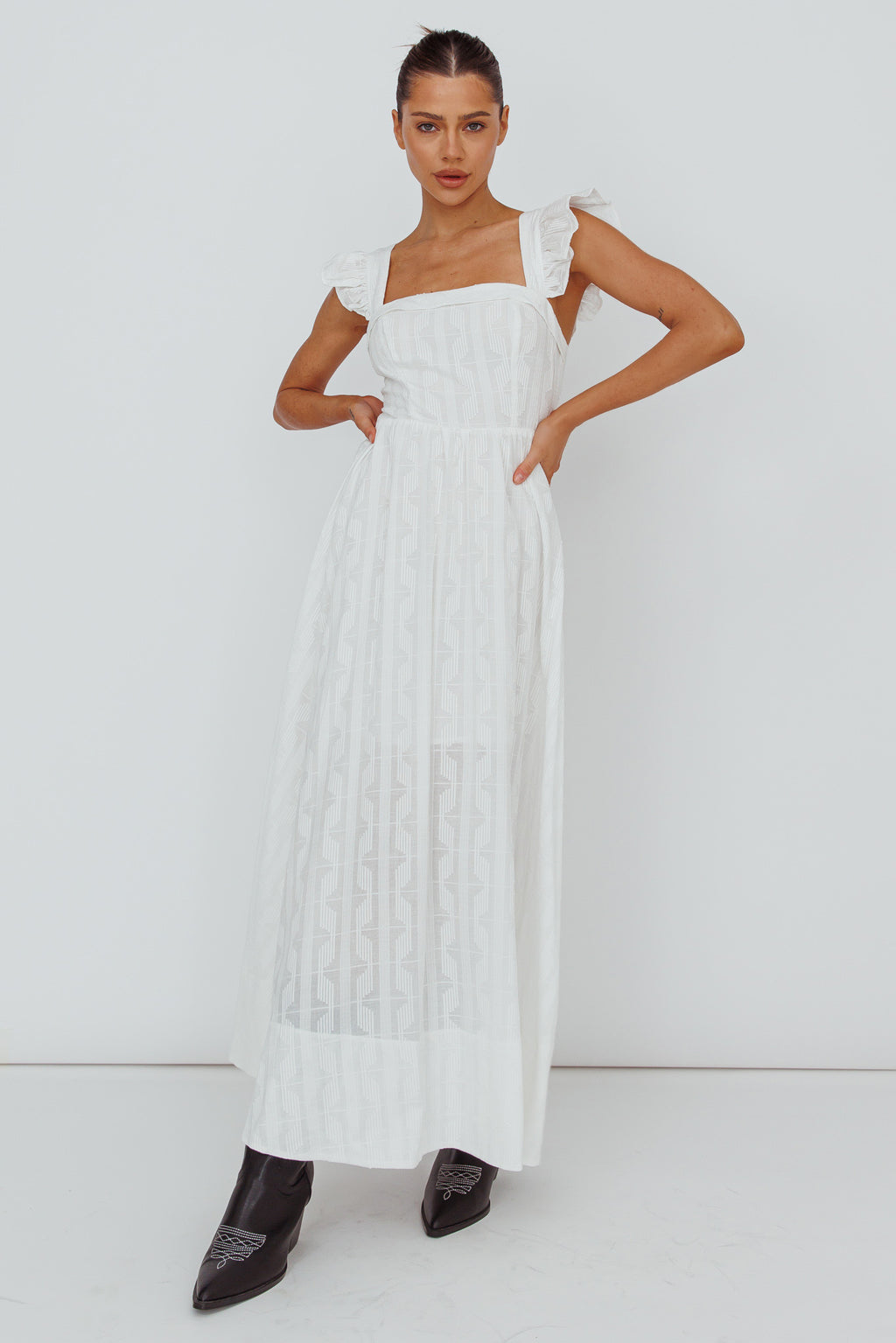 Greatest Hits Ruffle Strap Maxi Dress White by Selfie Leslie
