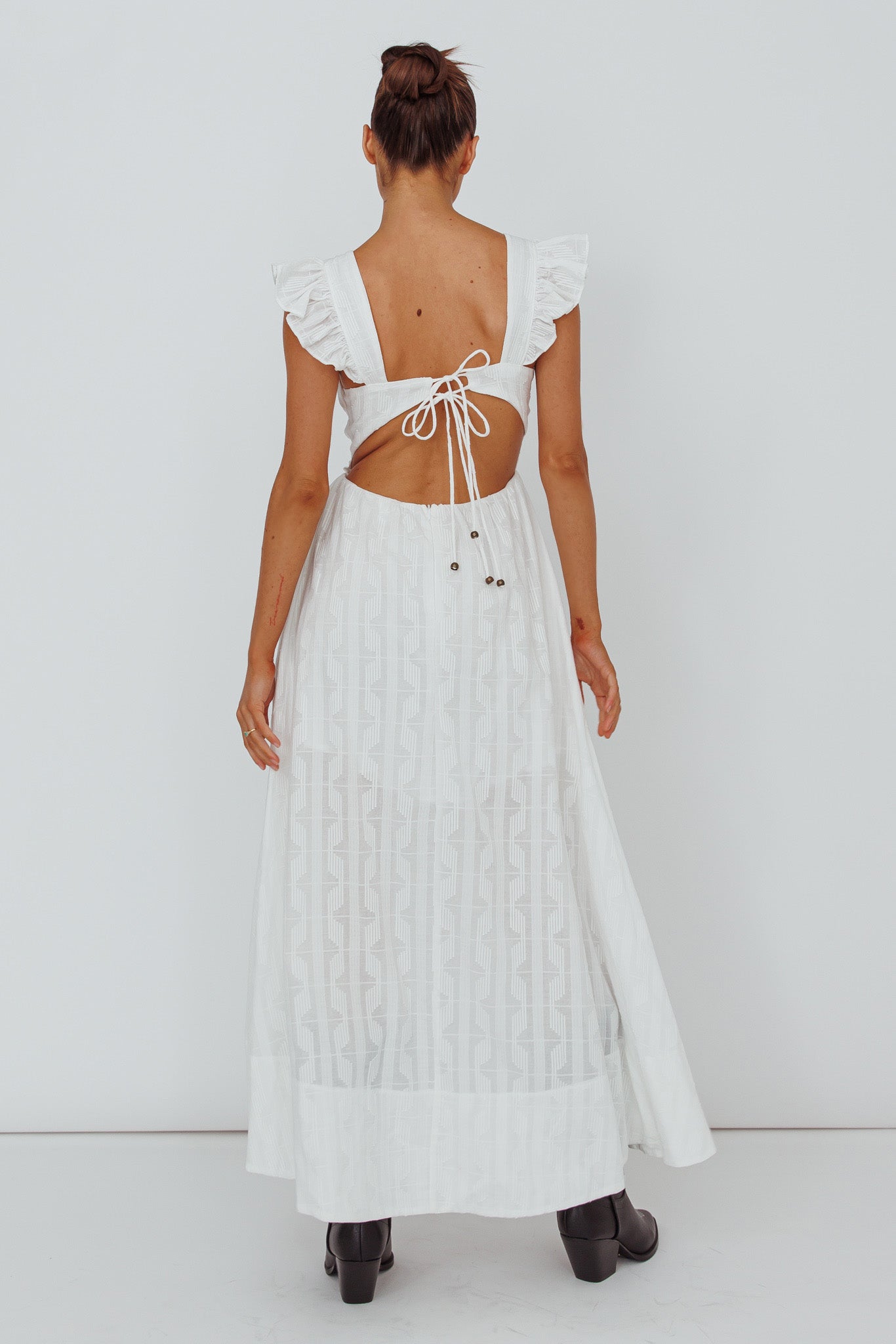 Greatest Hits Ruffle Strap Maxi Dress White by Selfie Leslie