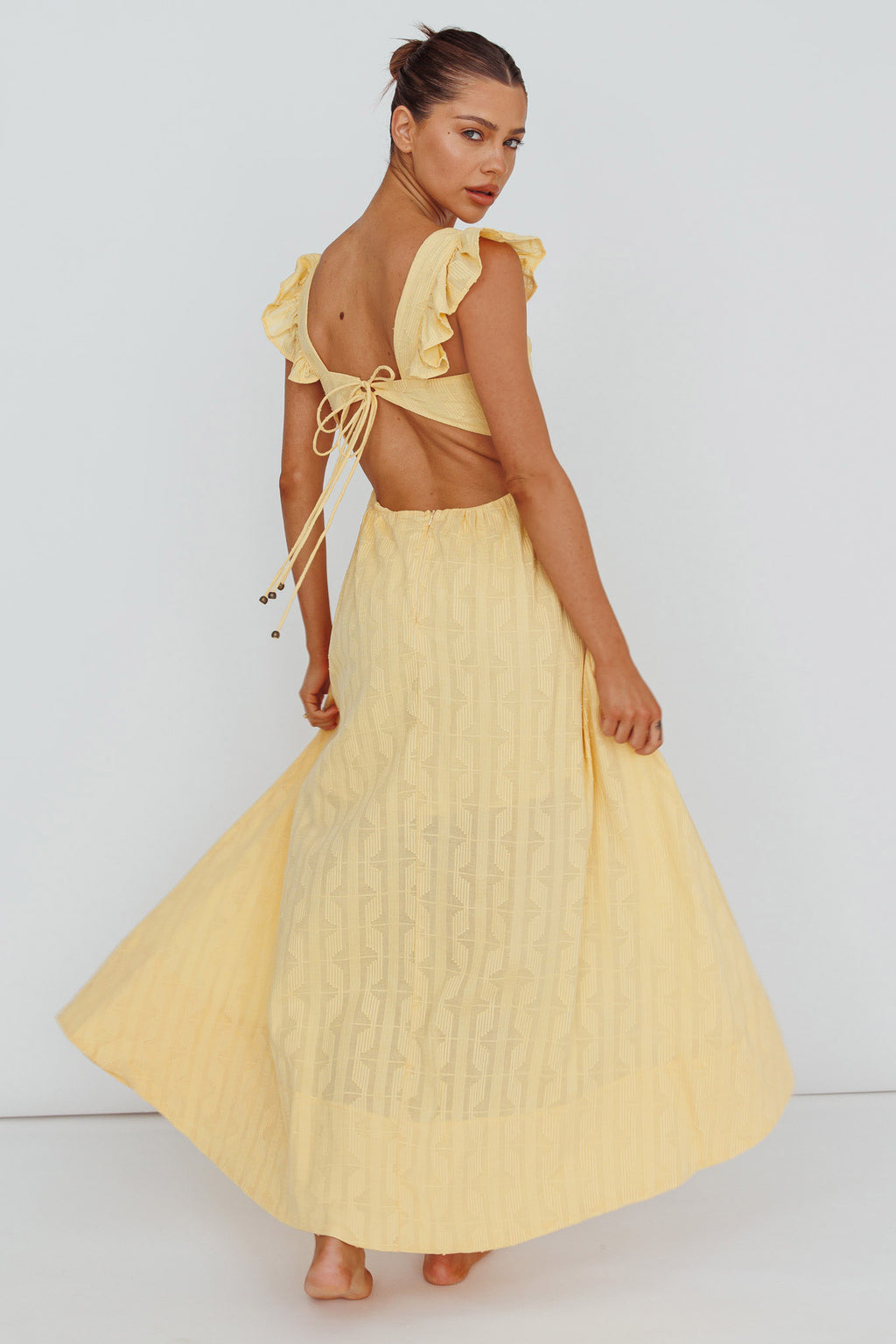 Greatest Hits Ruffle Strap Maxi Dress Yellow by Selfie Leslie