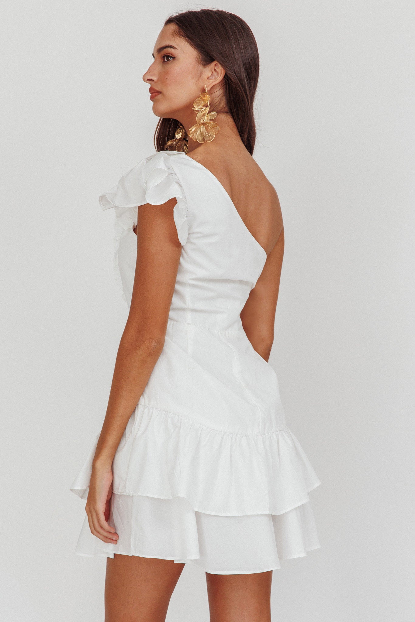 koko mini dress Koko One-Shoulder Ruffle Mini Dress White