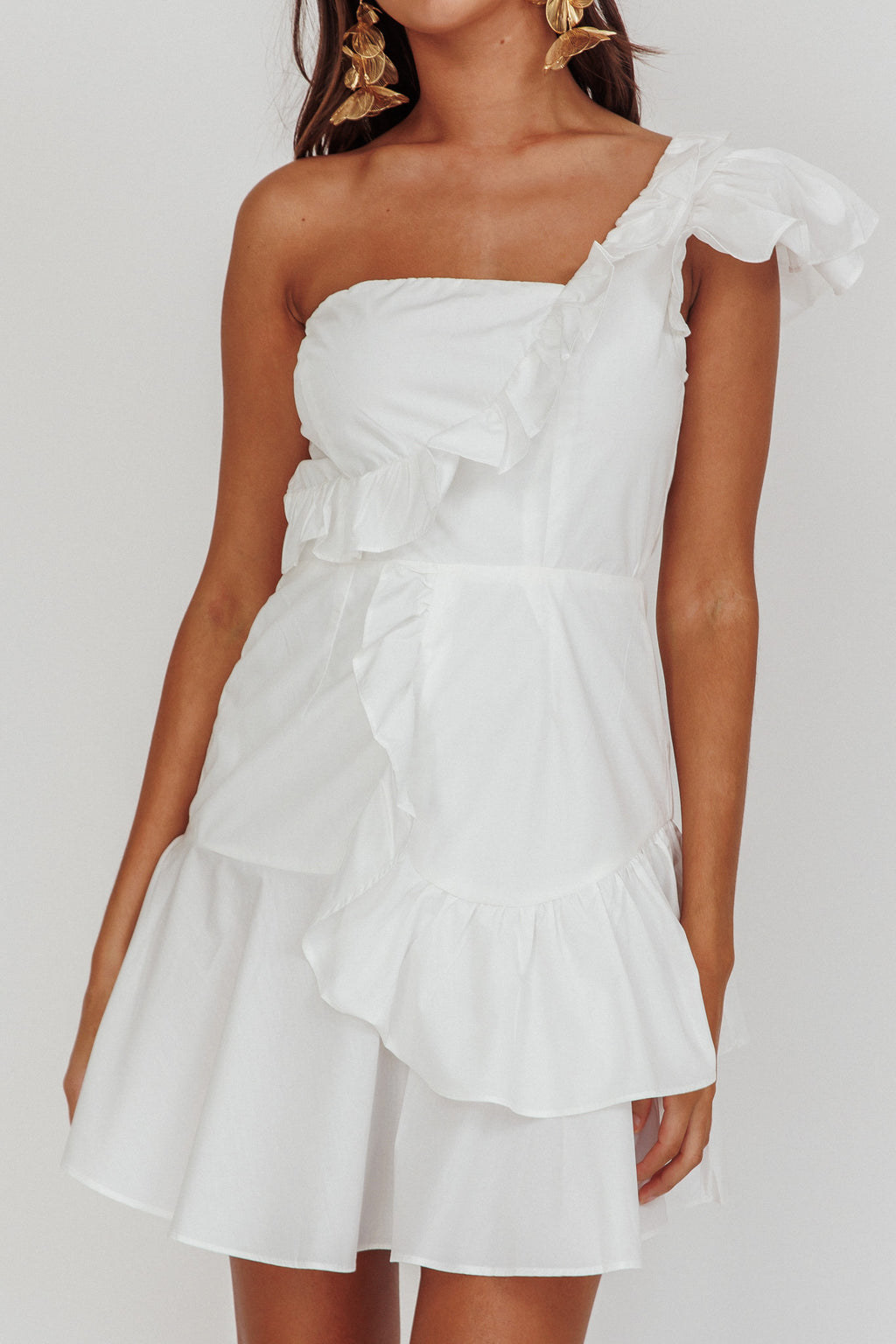 Koko One-Shoulder Ruffle Mini Dress White by Selfie Leslie