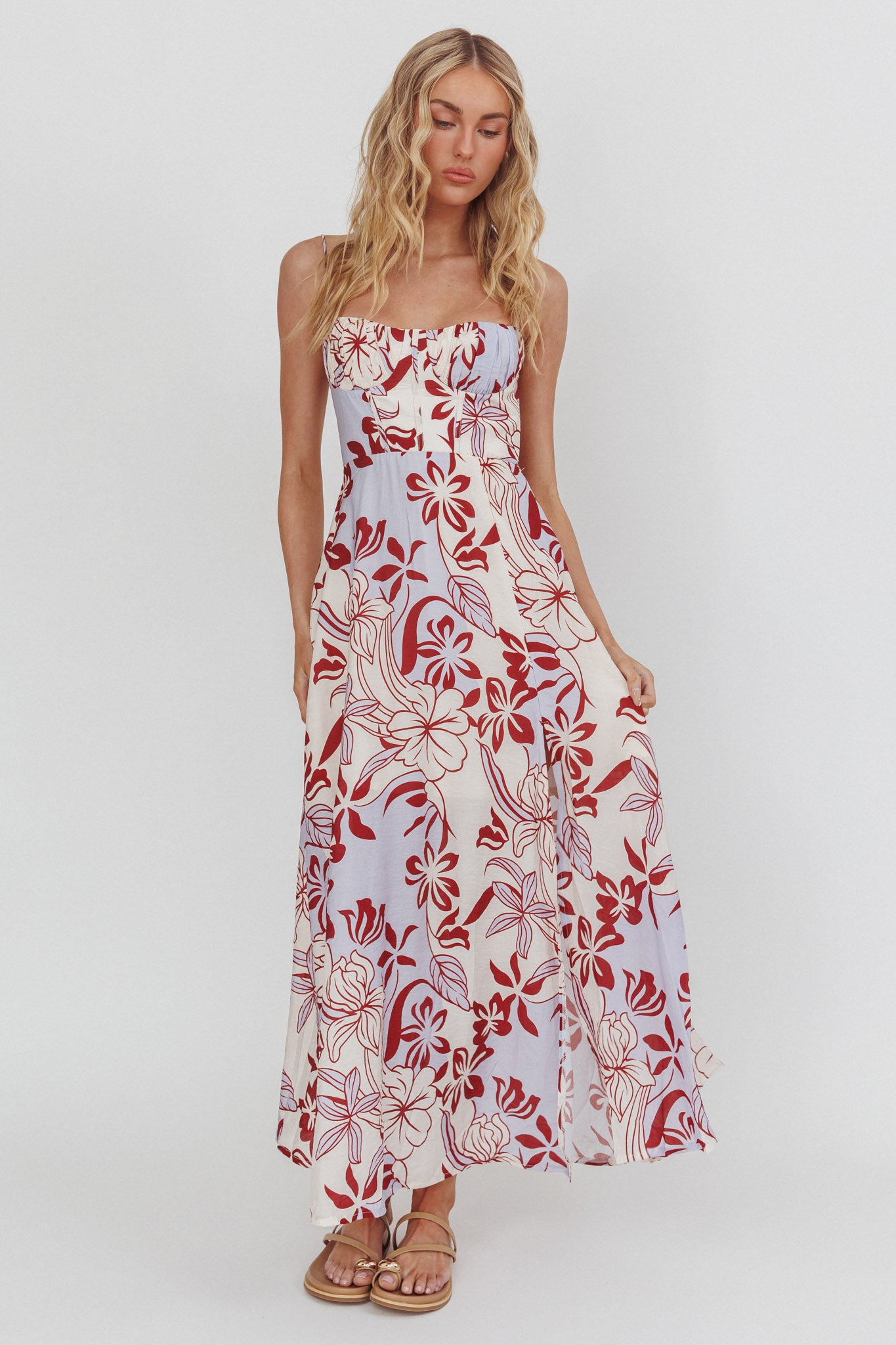 Echoes Tied Back A-Line Midi Dress Floral Lilac by Selfie Leslie