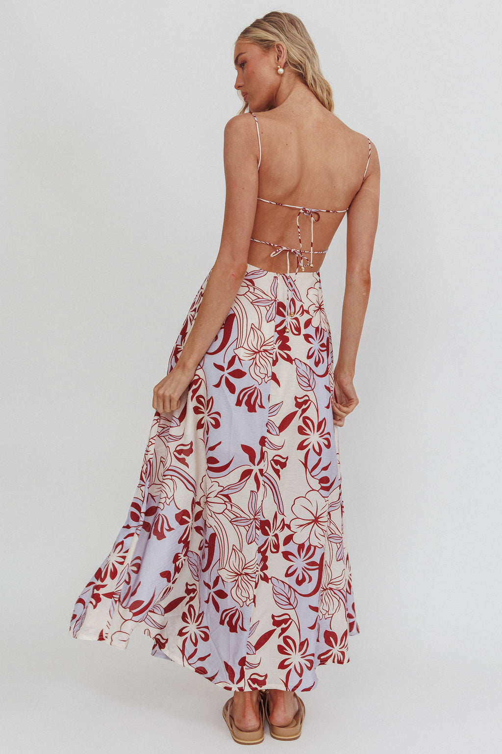 Echoes Tied Back A-Line Midi Dress Floral Lilac by Selfie Leslie