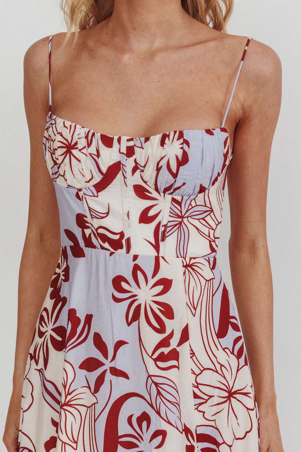 Echoes Tied Back A-Line Midi Dress Floral Lilac by Selfie Leslie