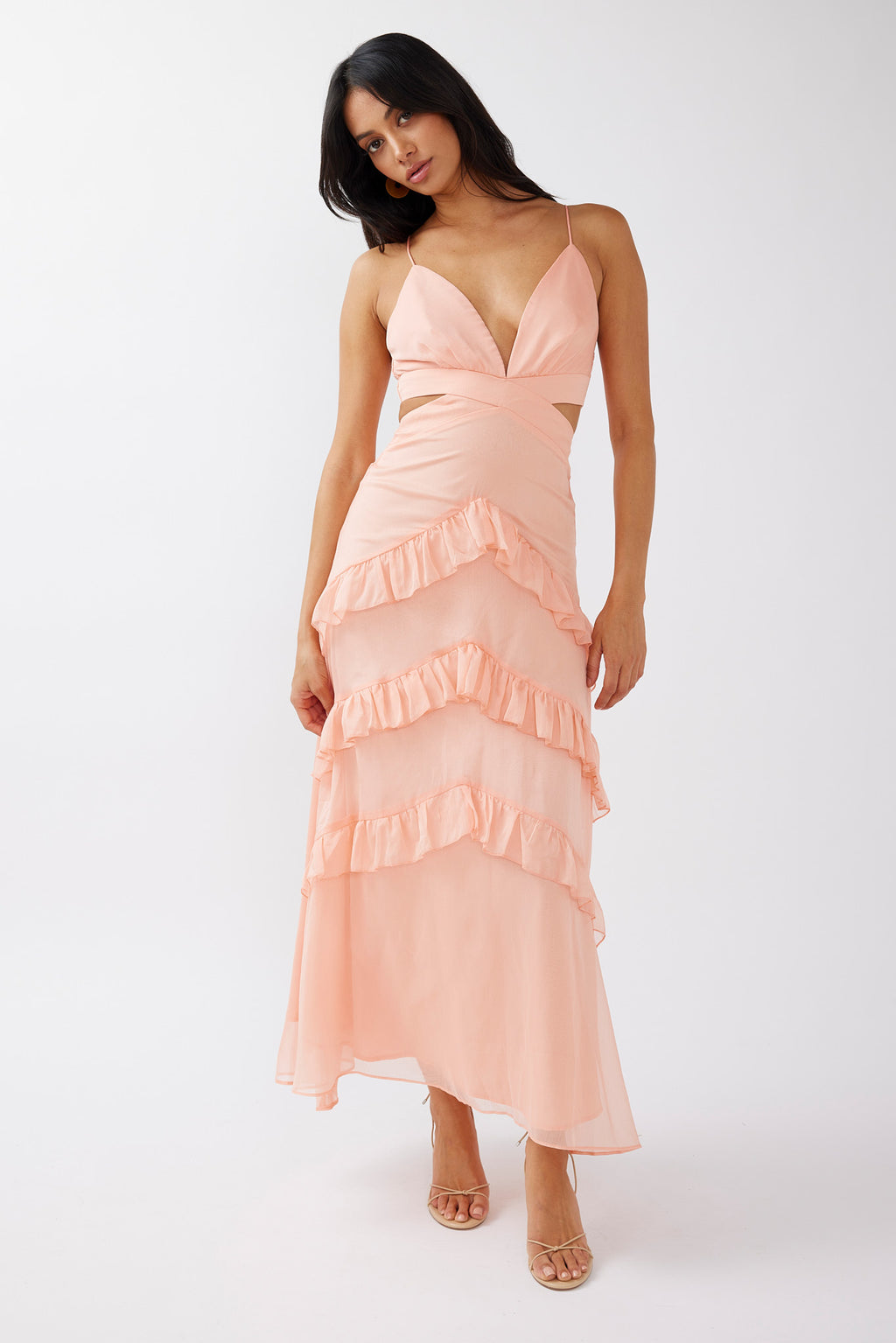 Joss Ruffle Trim Cut-Out Dress Rose by Selfie Leslie