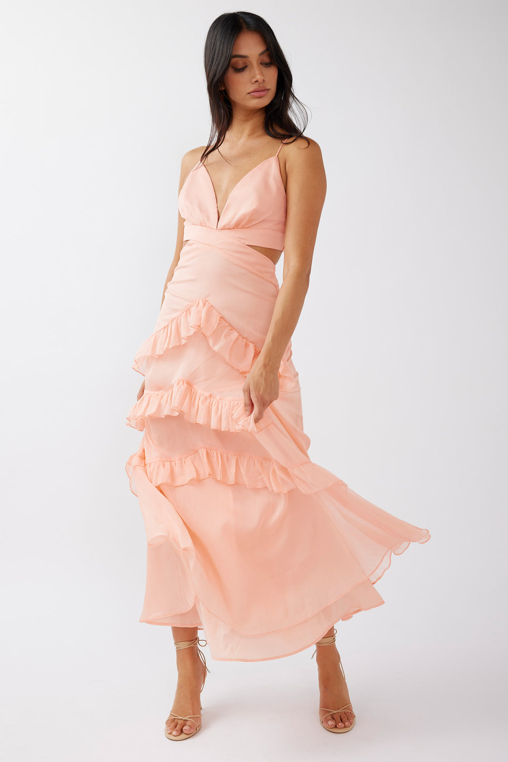Joss Ruffle Trim Cut-Out Dress Rose by Selfie Leslie