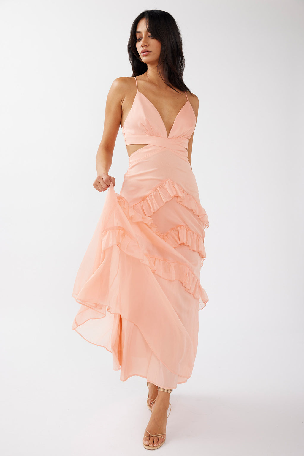 Joss Ruffle Trim Cut-Out Dress Rose by Selfie Leslie