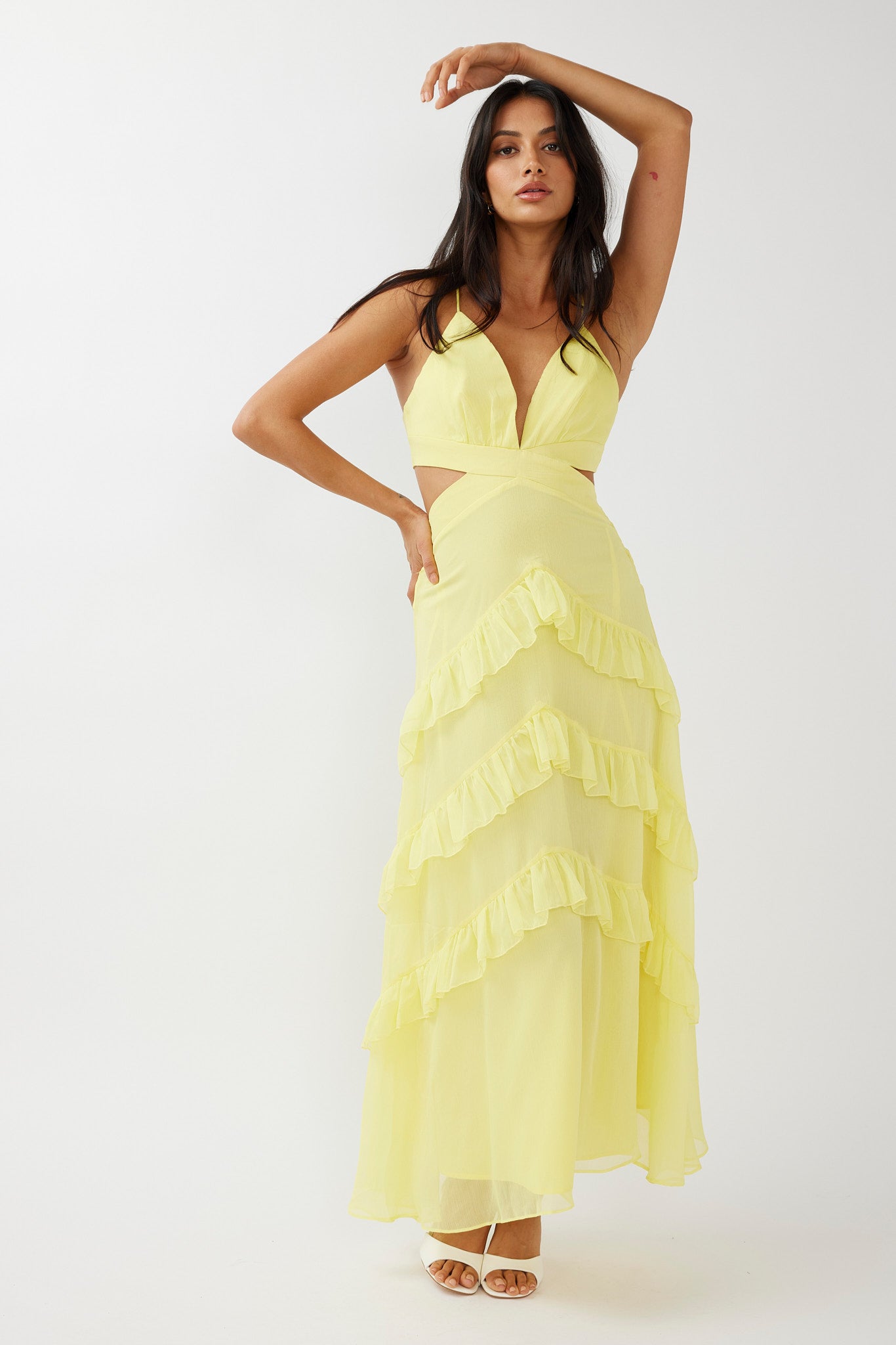 Yellow Cutout Dress Yellow One Shoulder Cut Out Midi Dress SilkFred