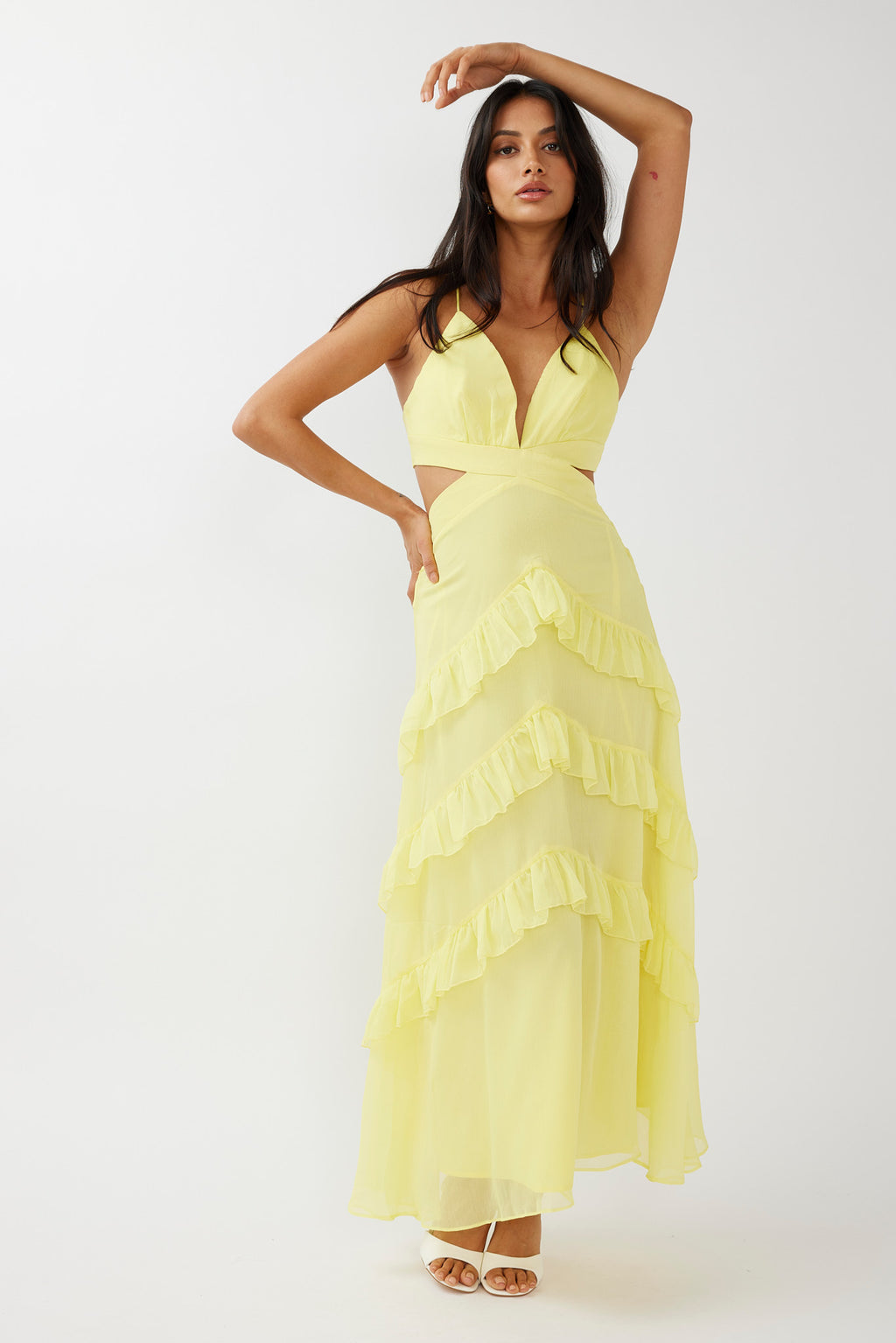 Joss Ruffle Trim Cut-Out Dress Yellow Joss Ruffle Trim Cut-Out Dress Yellow
