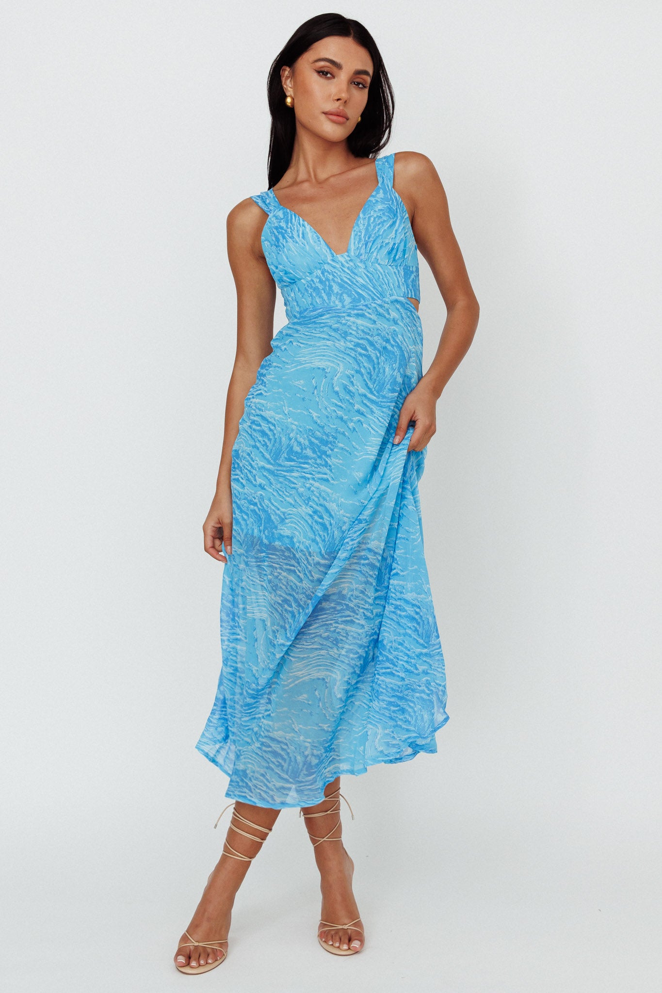 Willa Tie Back Midi Dress Print Blue by Selfie Leslie