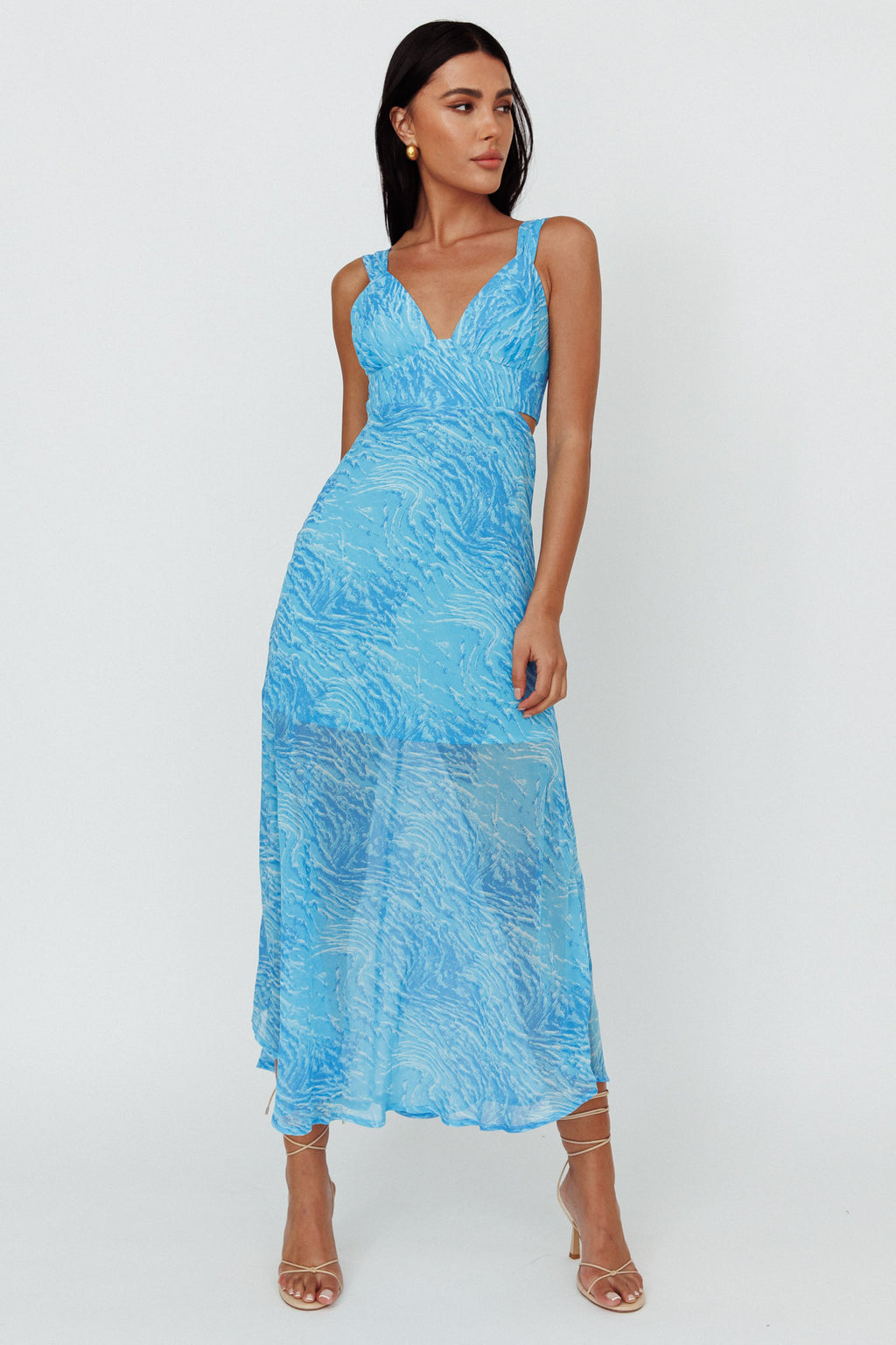 Willa Tie Back Midi Dress Print Blue by Selfie Leslie