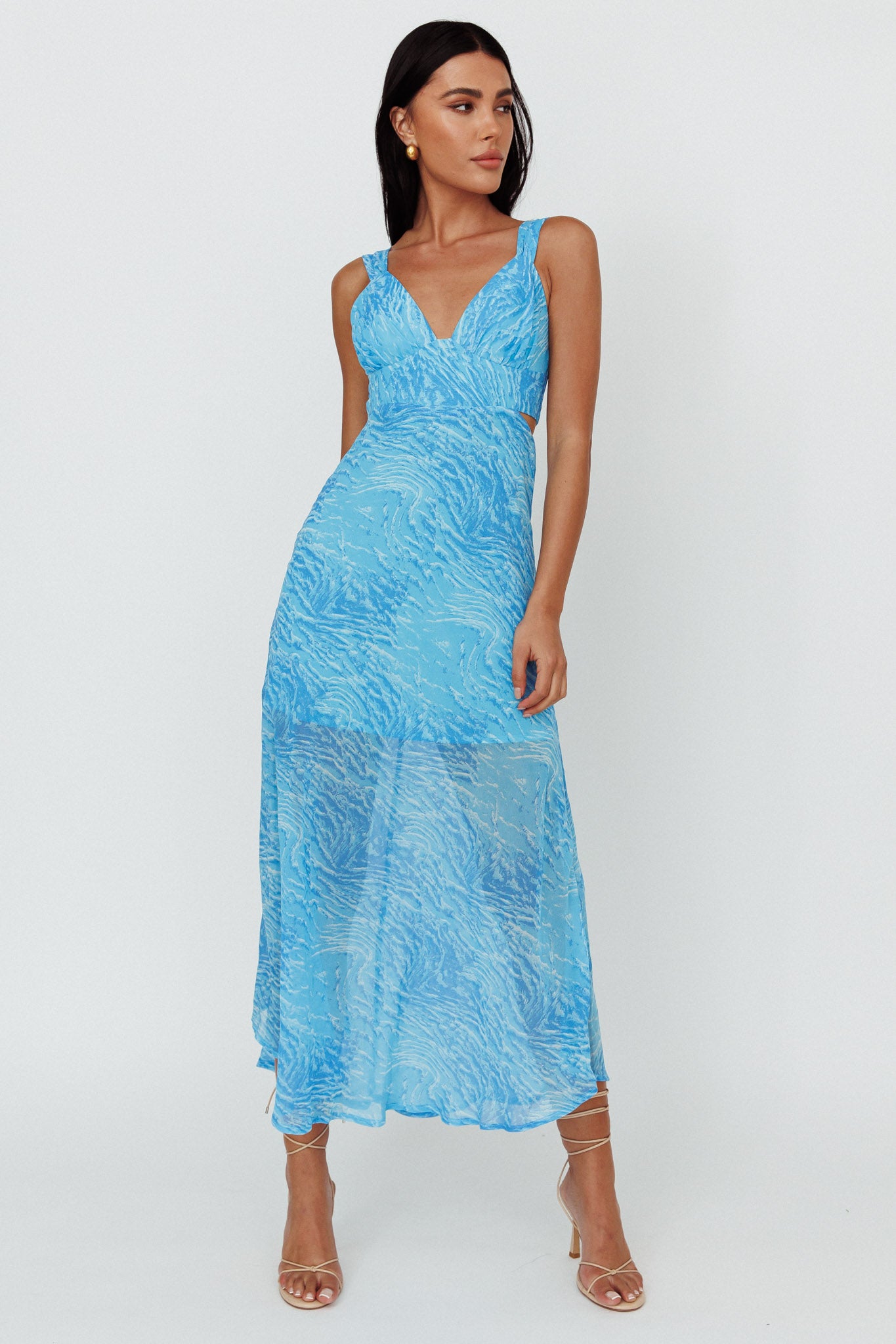 Willa Tie Back Midi Dress Print Blue by Selfie Leslie