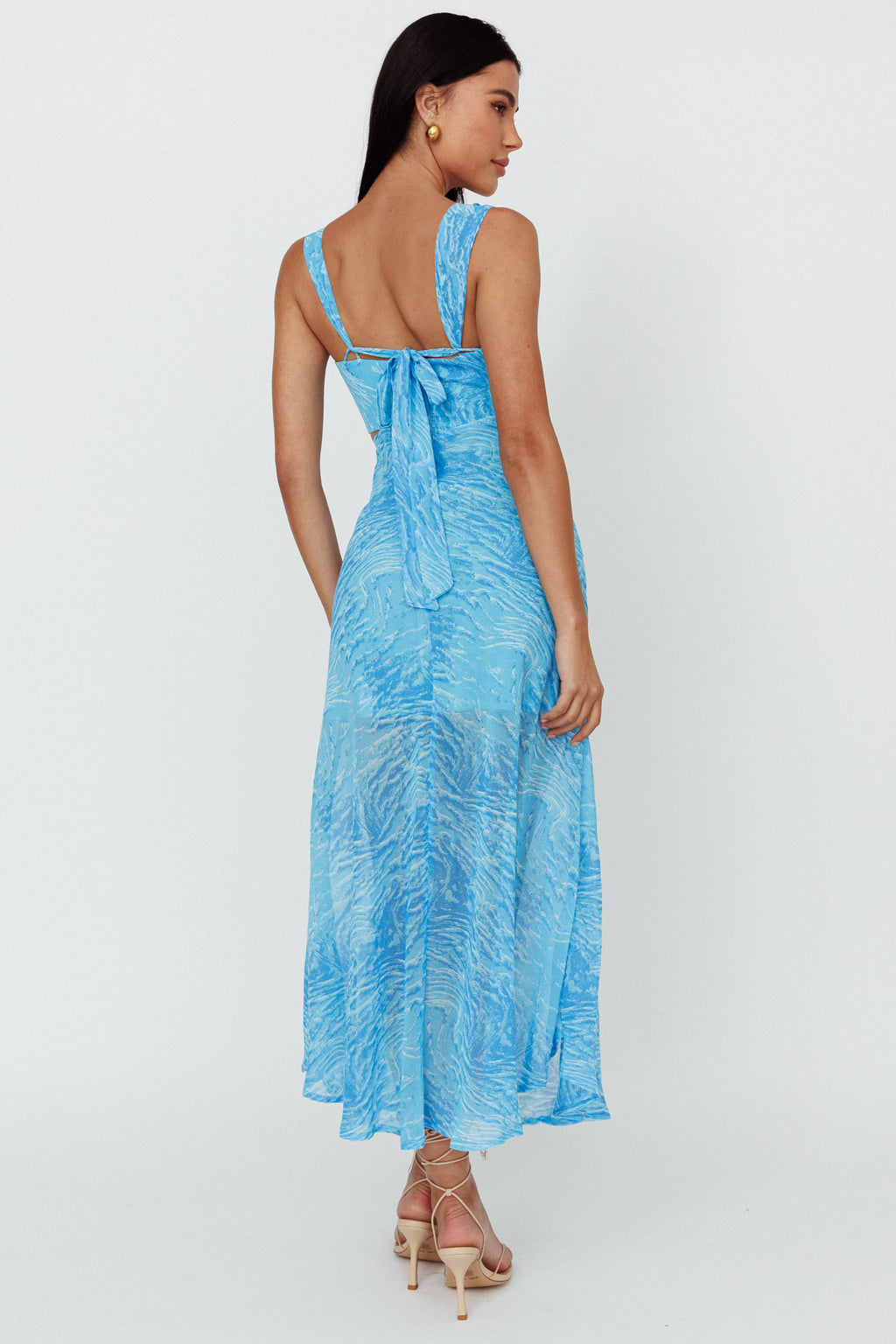 Willa Tie Back Midi Dress Print Blue by Selfie Leslie
