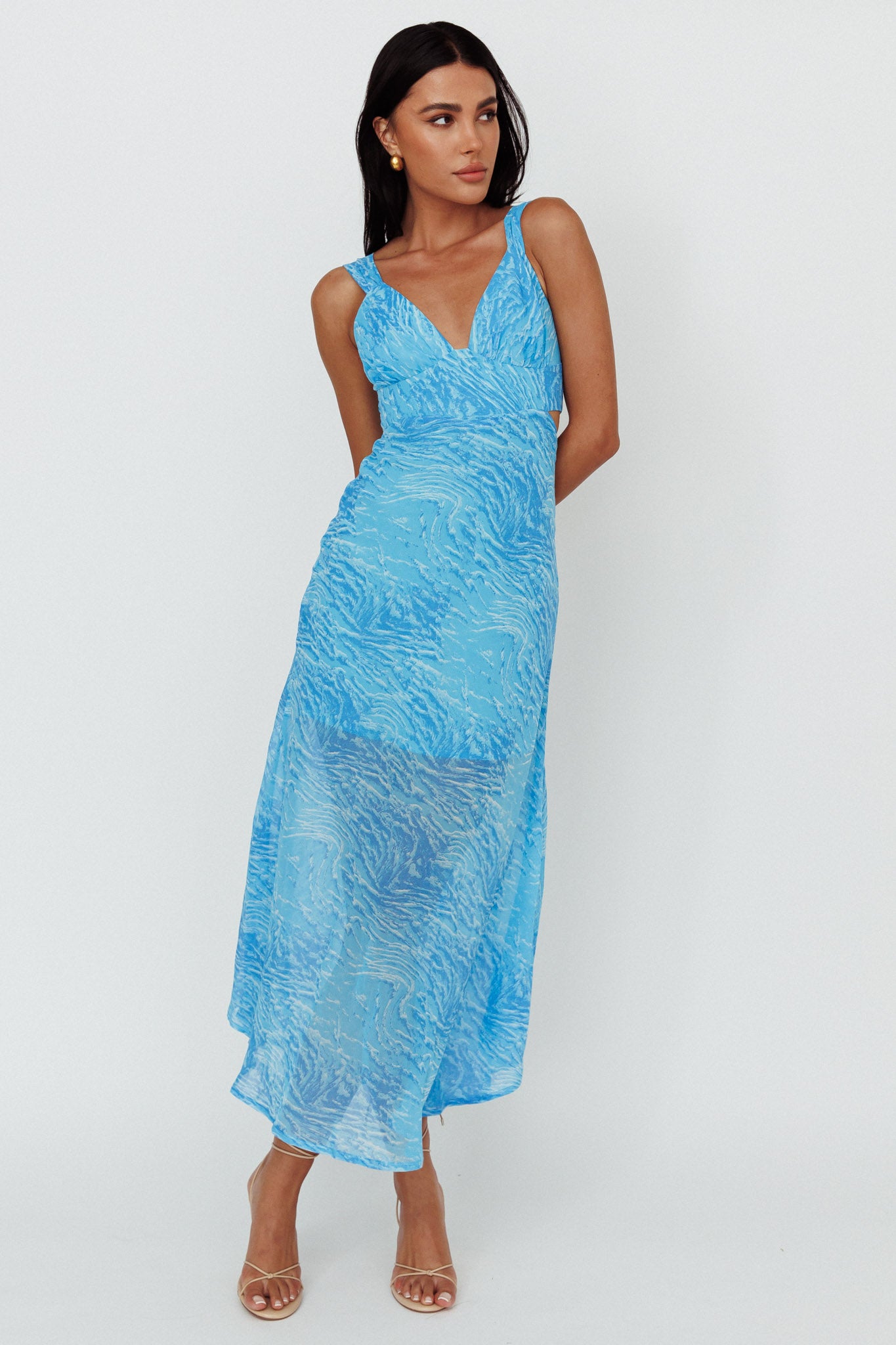 Willa Tie Back Midi Dress Print Blue by Selfie Leslie