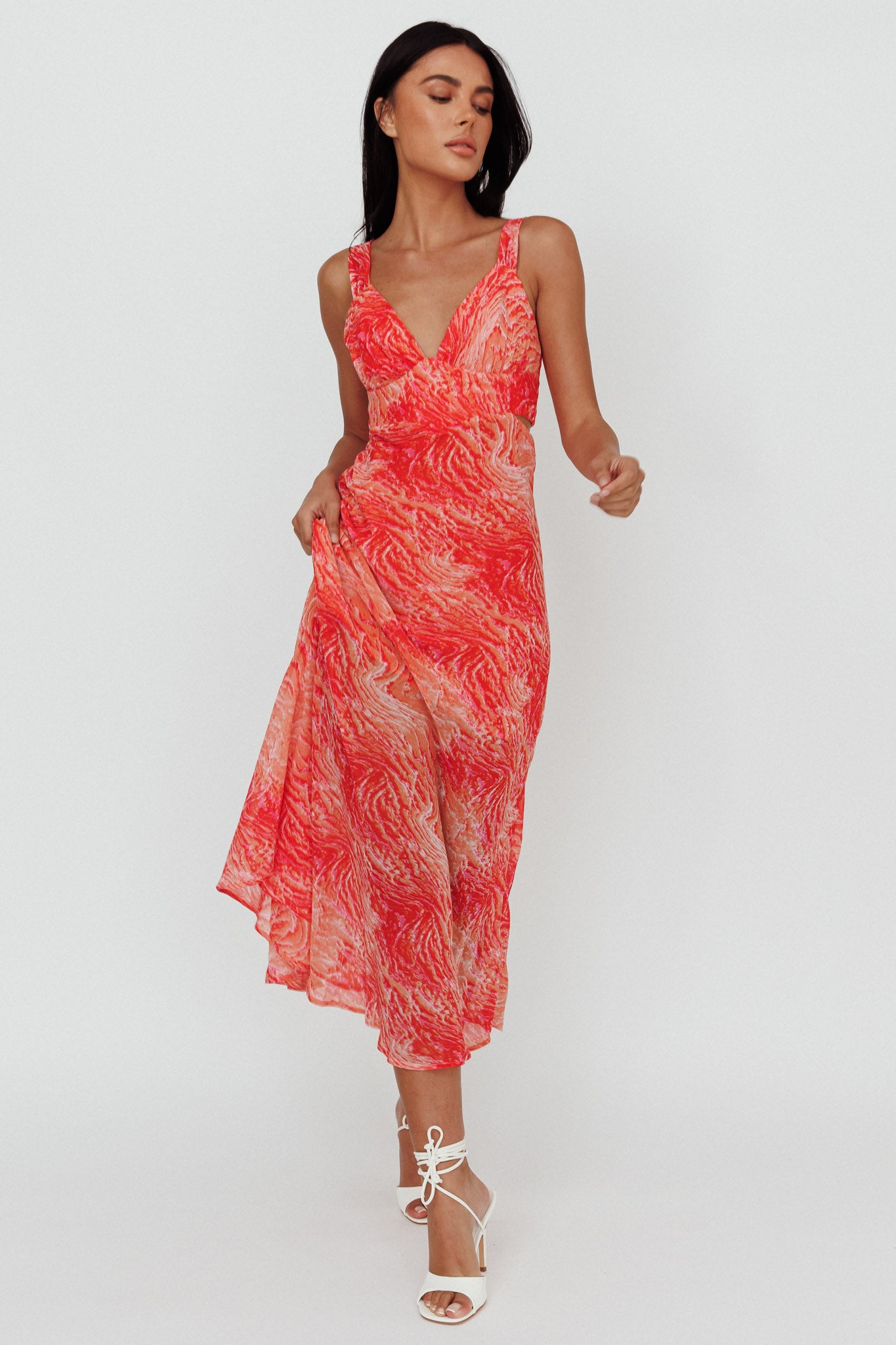 Willa Tie Back Midi Dress Print Peach by Selfie Leslie
