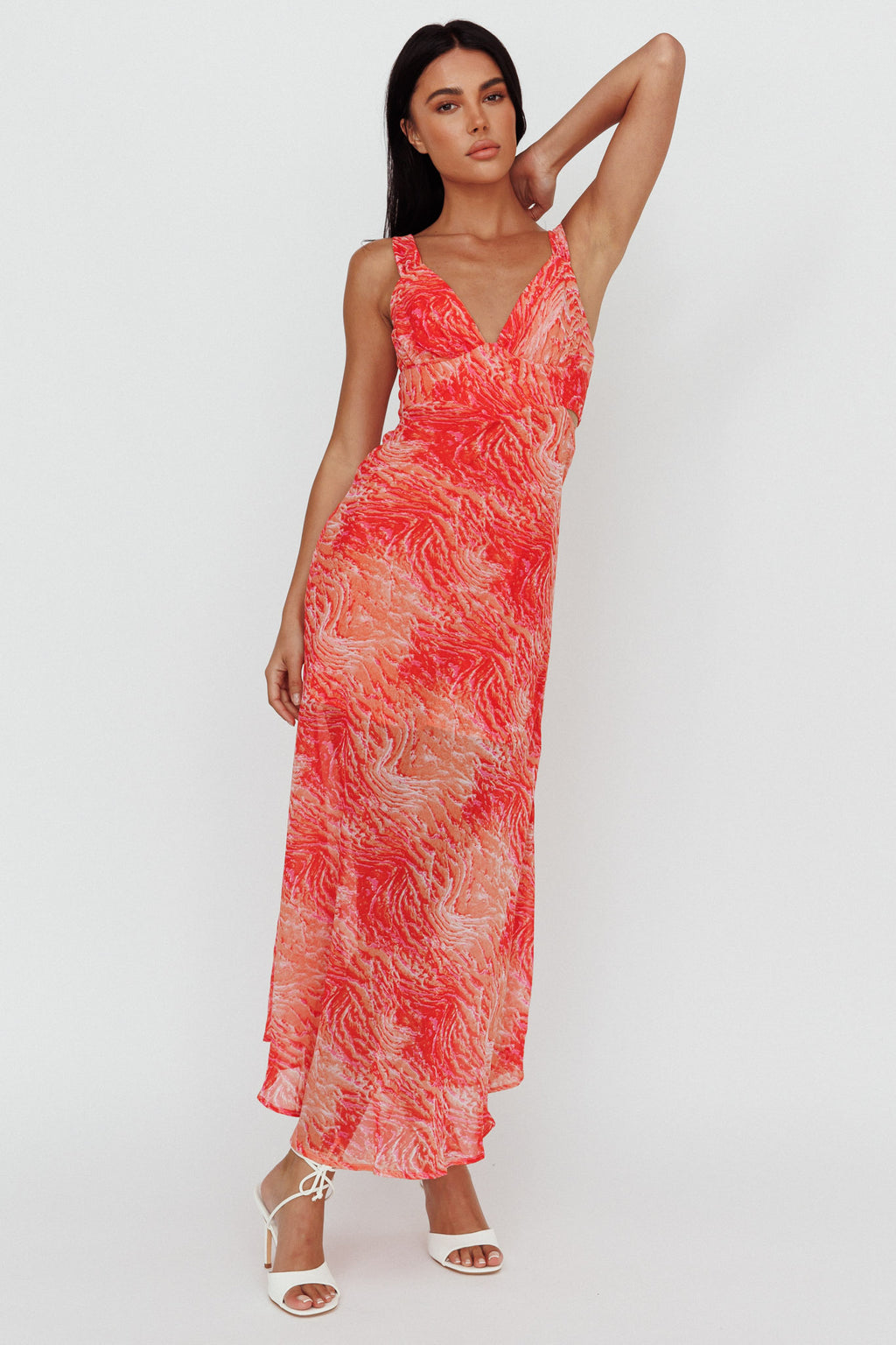 Willa Tie Back Midi Dress Print Peach by Selfie Leslie