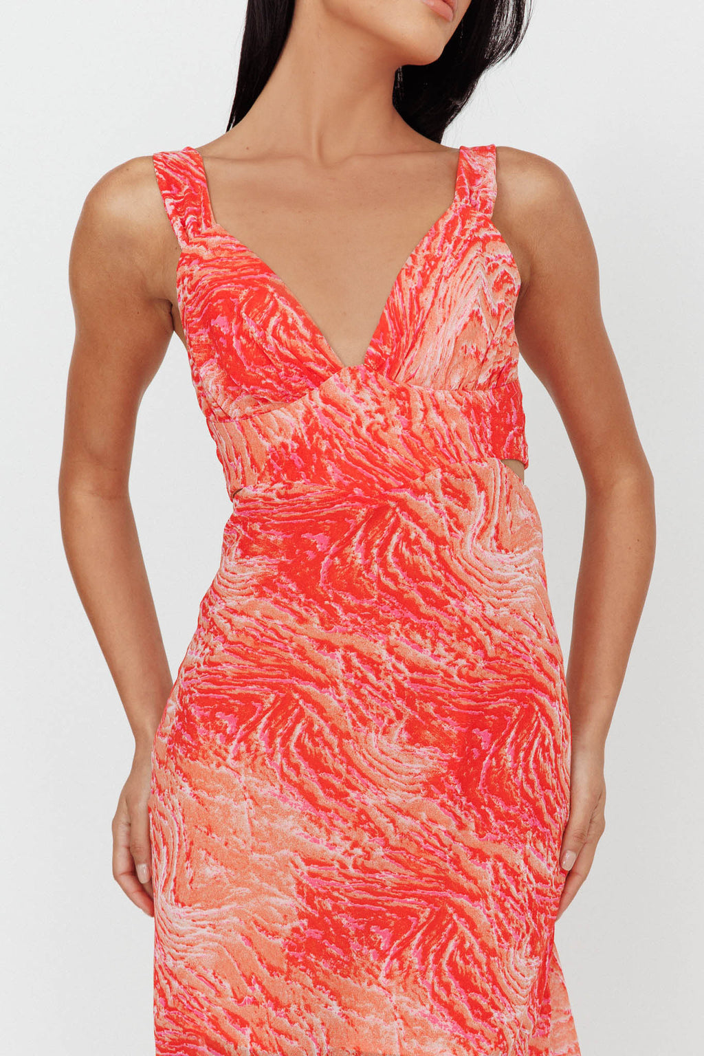 Willa Tie Back Midi Dress Print Peach by Selfie Leslie