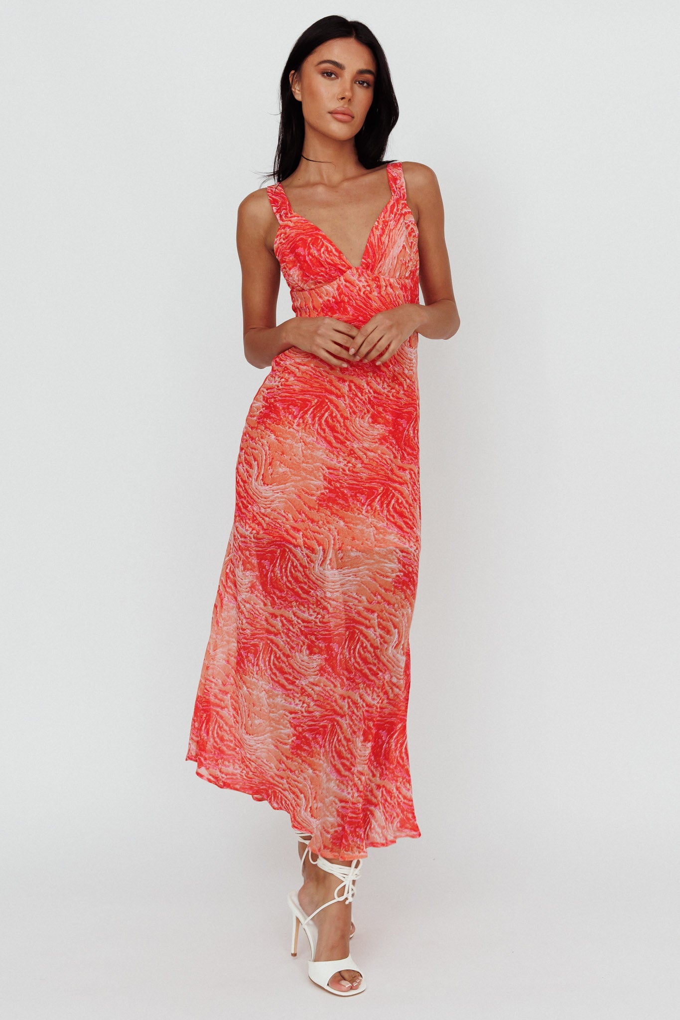 Willa Tie Back Midi Dress Print Peach by Selfie Leslie