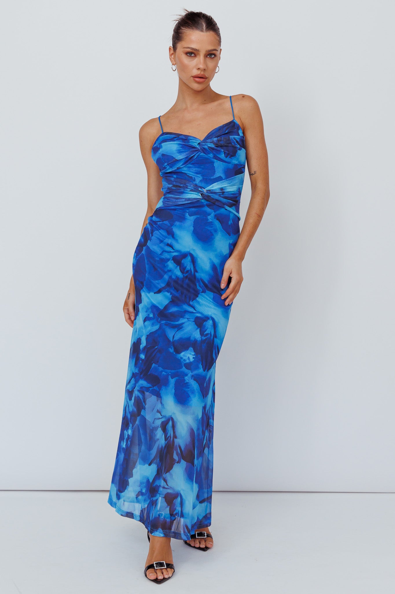 Beulah Twist Bodice Maxi Dress Floral Blue by Selfie Leslie