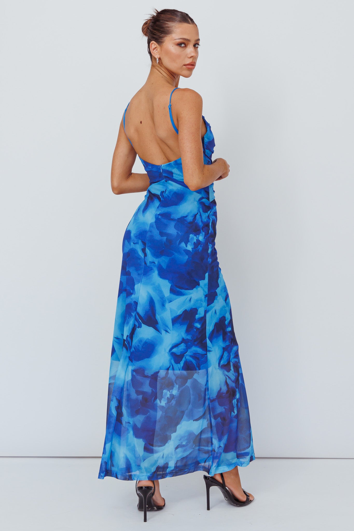 beulah maxi dress Beulah Twist Bodice Maxi Dress Floral Blue