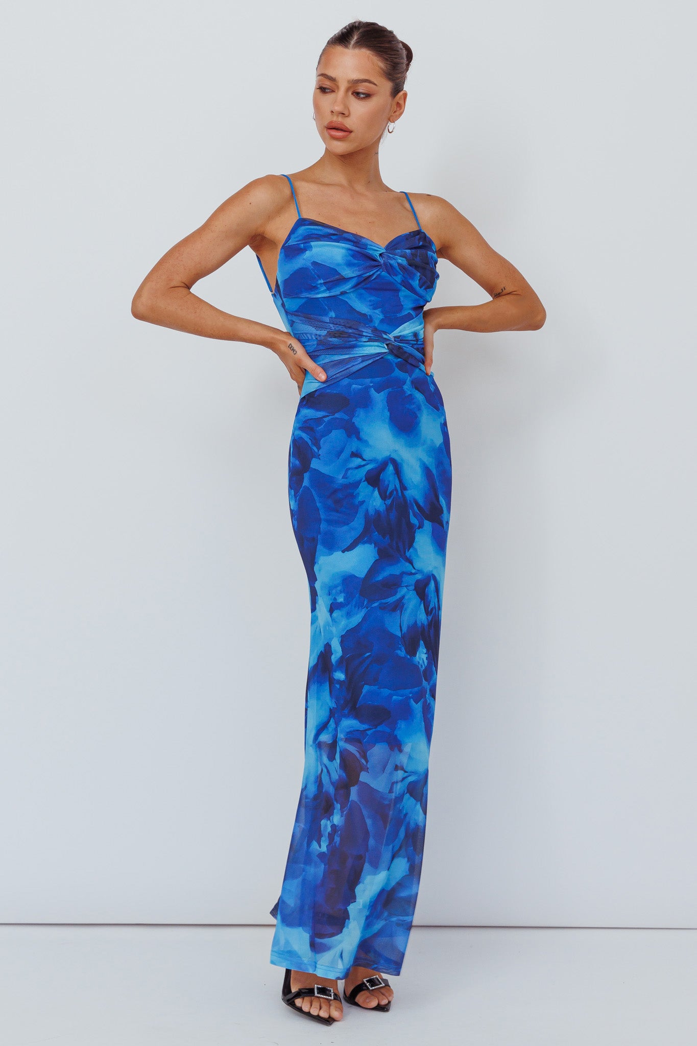 beulah style maxi dress Beulah Twist Bodice Maxi Dress Floral Blue
