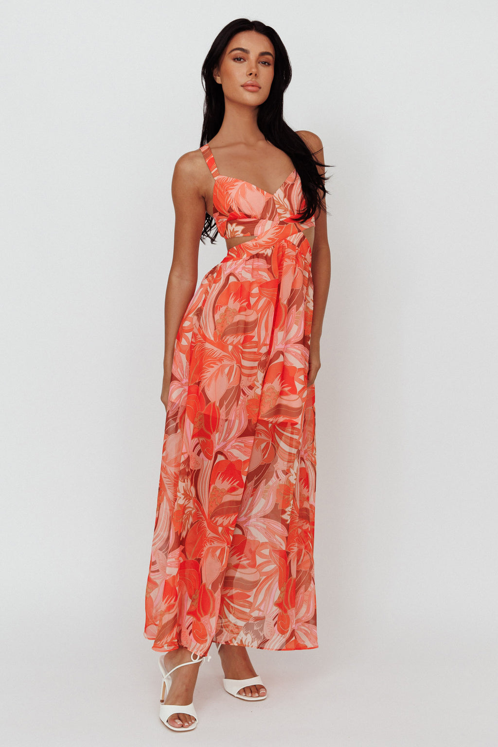 Maura Lace-Up Back Maxi Dress Floral Red by Selfie Leslie