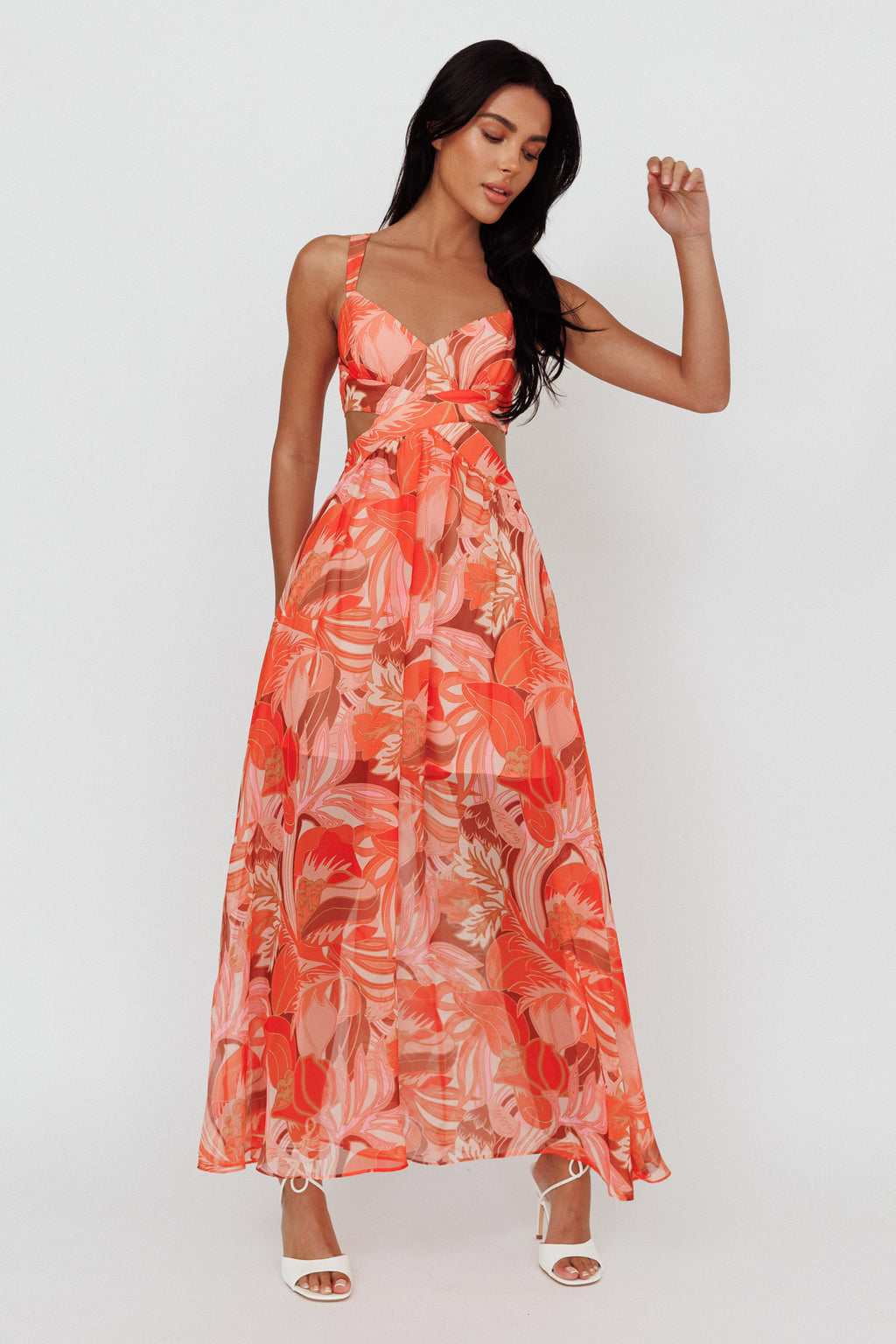 Maura Lace-Up Back Maxi Dress Floral Red by Selfie Leslie