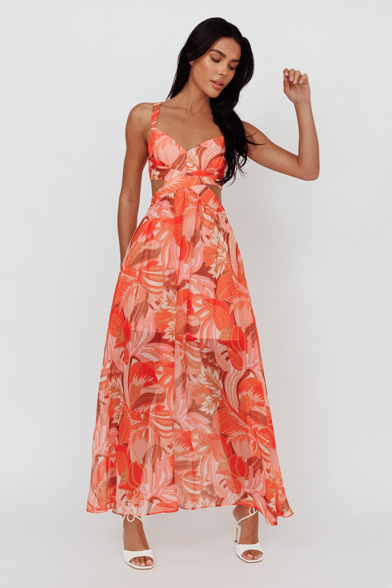 Maura Lace-Up Back Maxi Dress Floral Red by Selfie Leslie