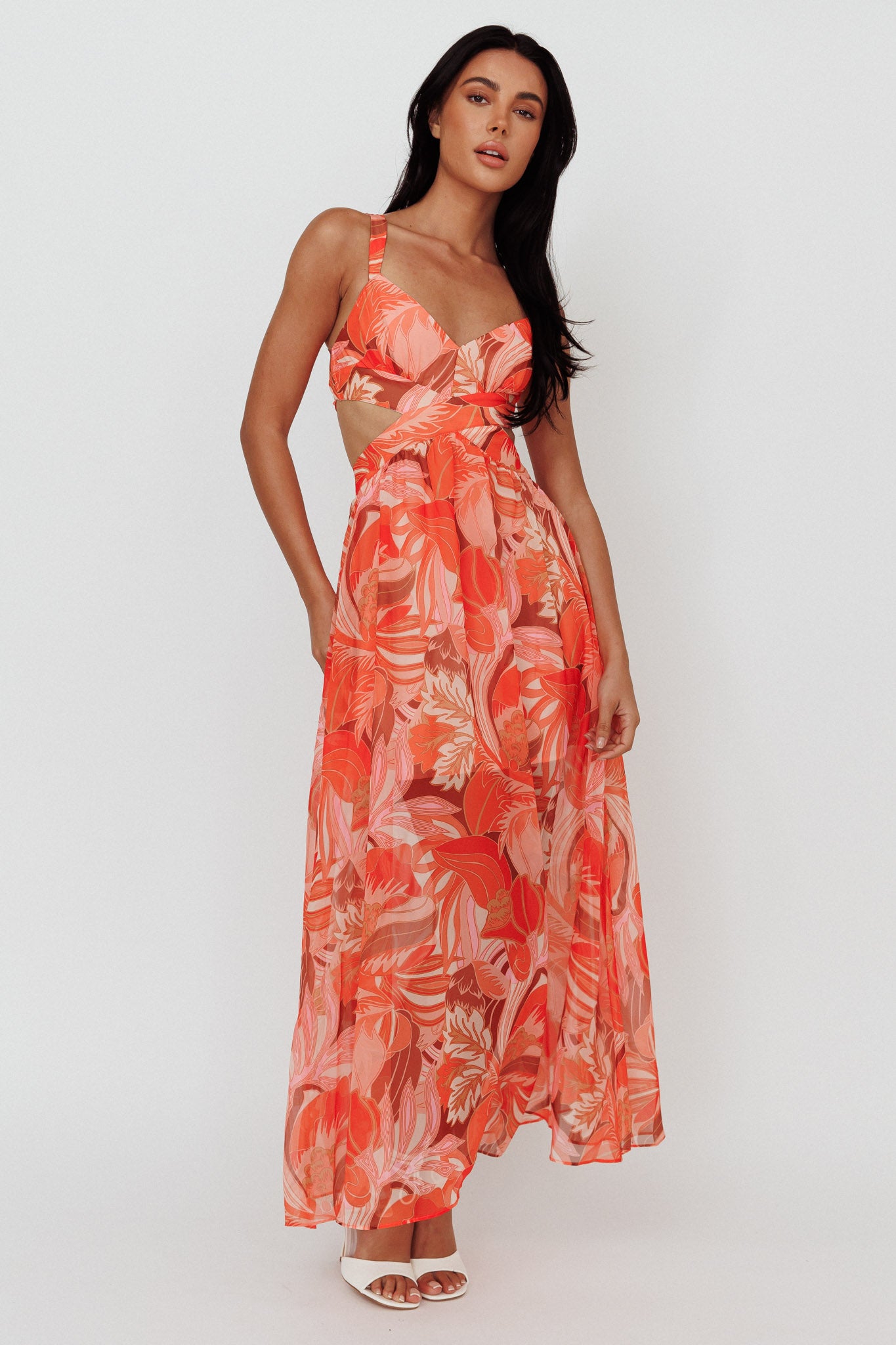 Maura Lace-Up Back Maxi Dress Floral Red by Selfie Leslie