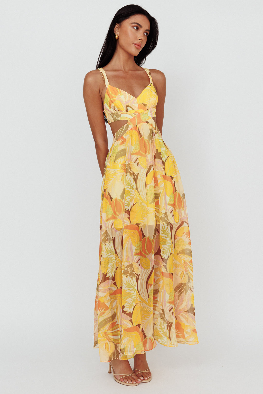 Maura Lace-Up Back Maxi Dress Floral Yellow by Selfie Leslie